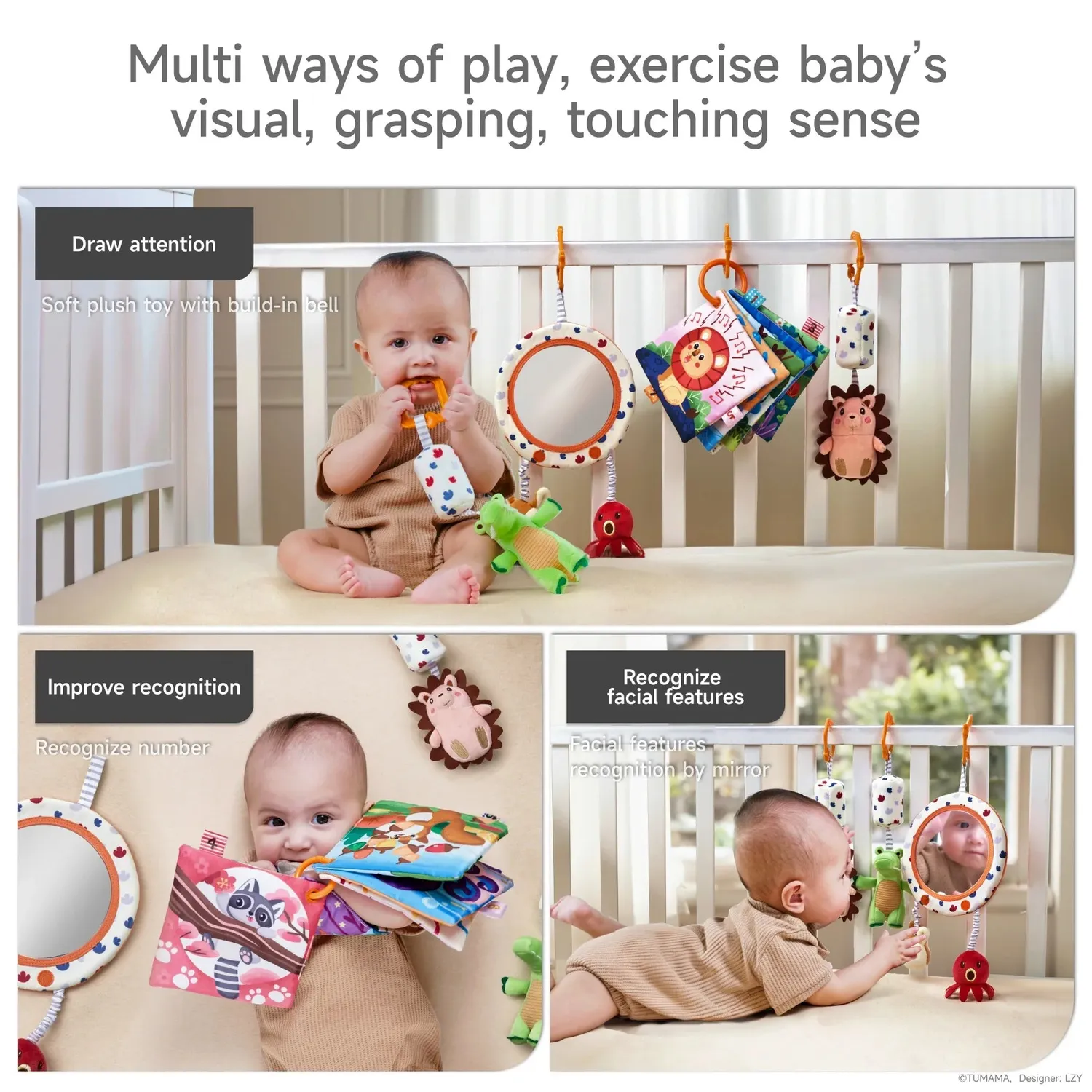 TUMAMA Tummy Time Set Spiegel Knisterbuch Rassel
