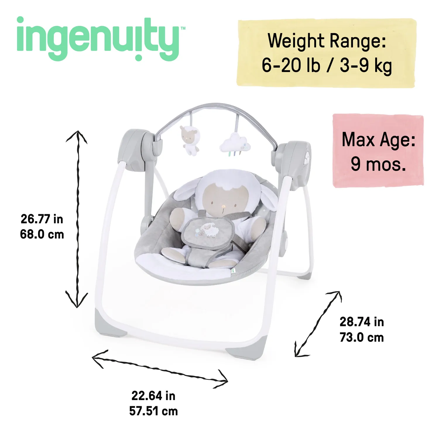 Ingenuity Comfort 2 Go Babyschaukel Cuddle Lamb tragbar