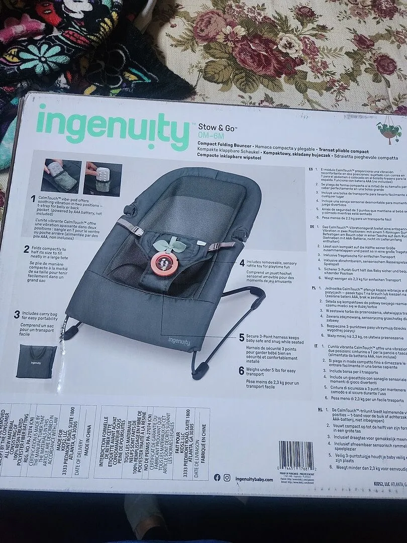 Ingenuity Stow Go Grey Babywippe faltbar Vibration
