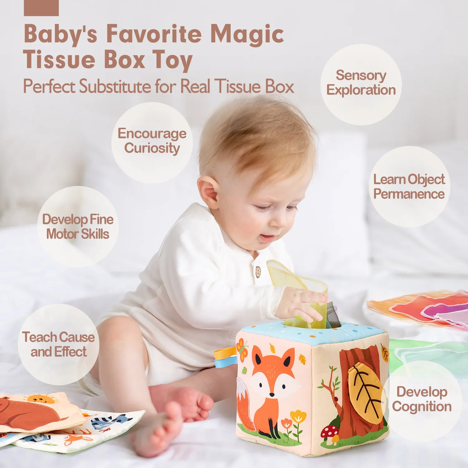hahaland Taschentuchbox Baby Sensorik Spielzeug mit Tüchern