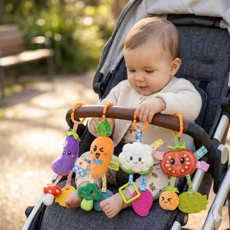 TUMAMA Hänge-Rassel Gemüse 4er-Set mit Beißring
