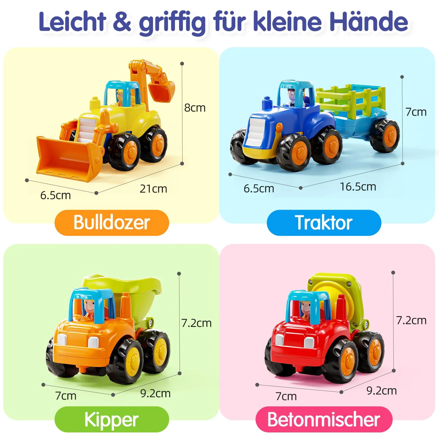 HOLA Baustellenfahrzeuge Spielzeugauto 4er-Set Reibungsantrieb