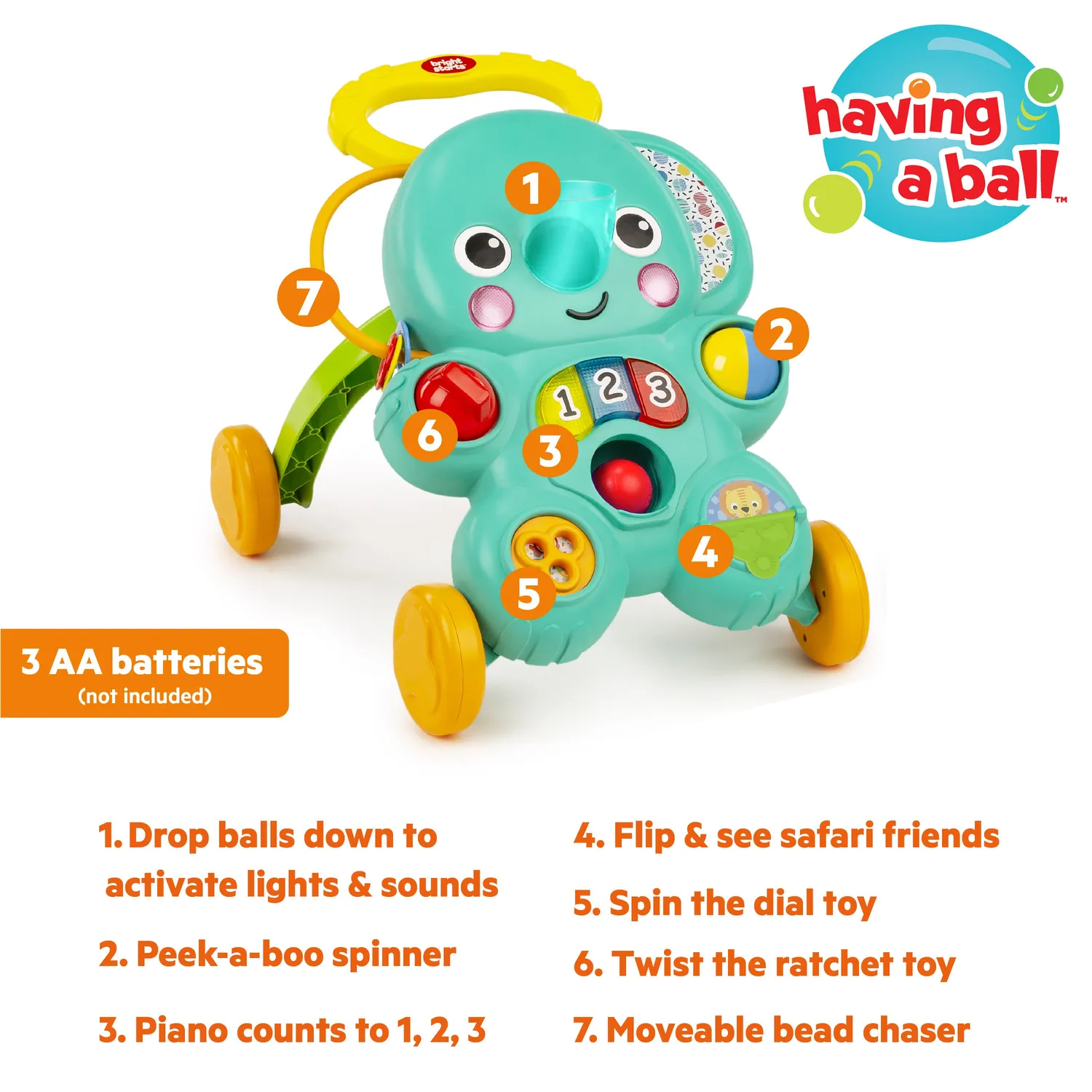 Bright Starts Stroll'n Roll Elefant Lauflernwagen