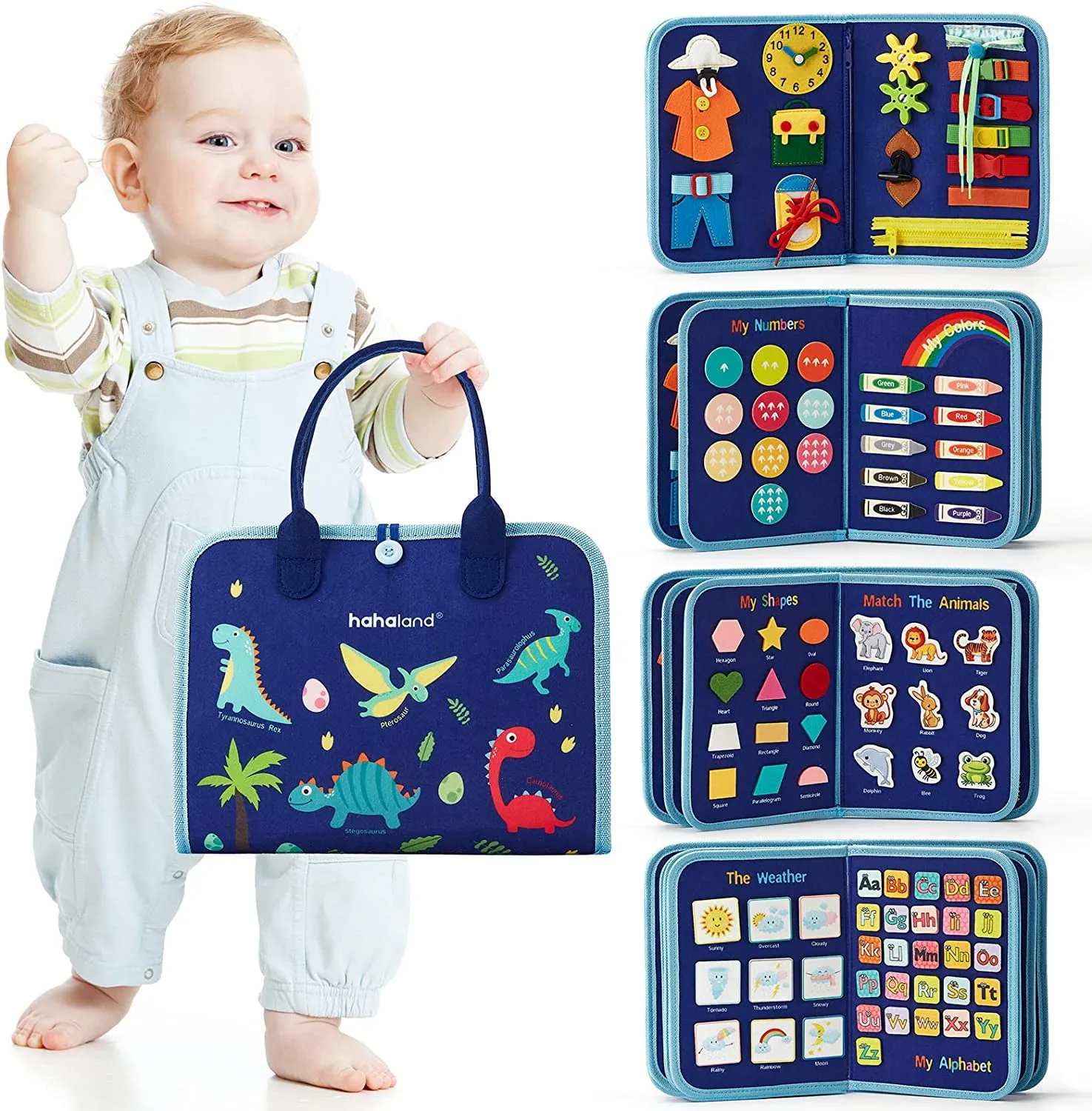 hahaland Dinosaur Busy Board Montessori Spielzeug 28x23 cm