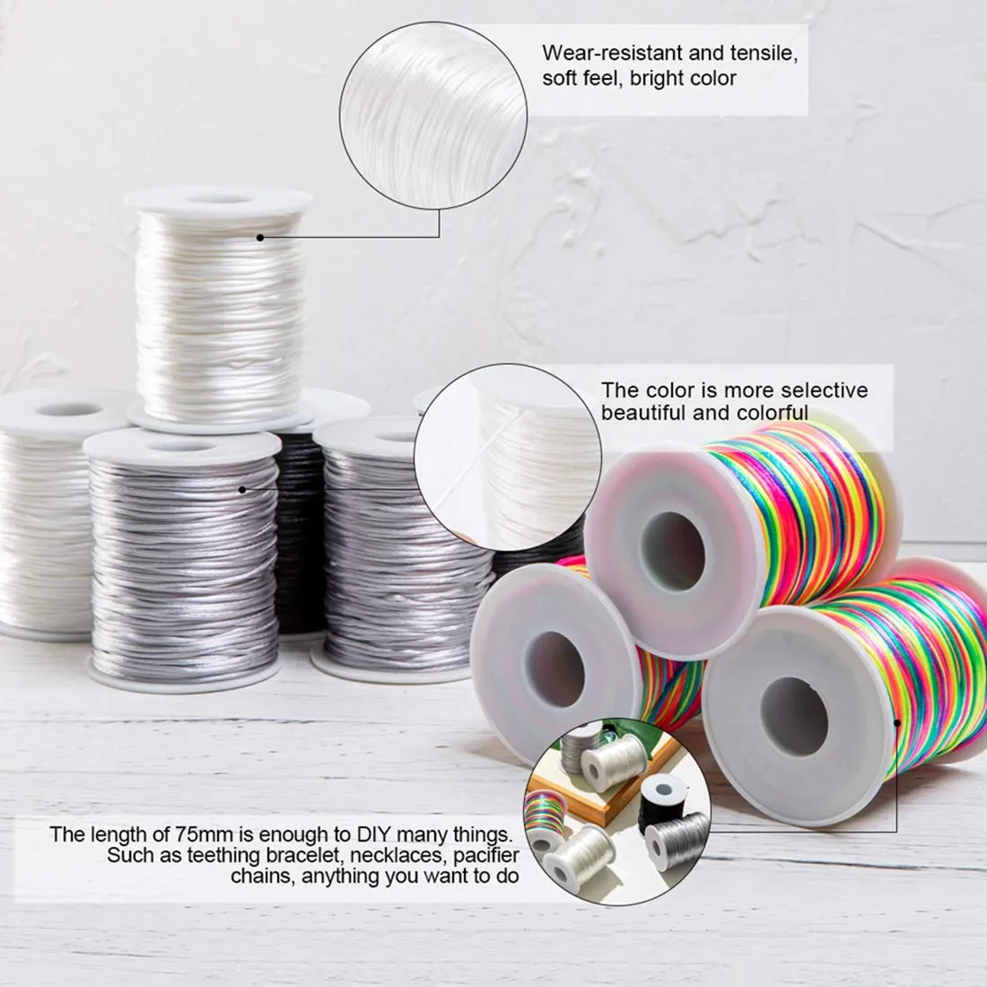 let's make Satin Rattail Nylonschnur weiß 75 m