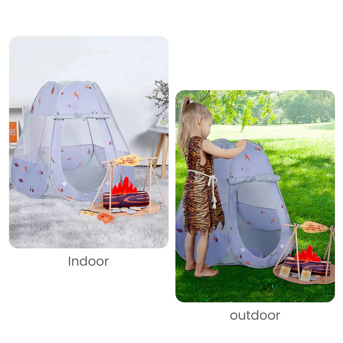 TUMAMA Camping Spielzelt Set Kinder mit Lagerfeuer robust