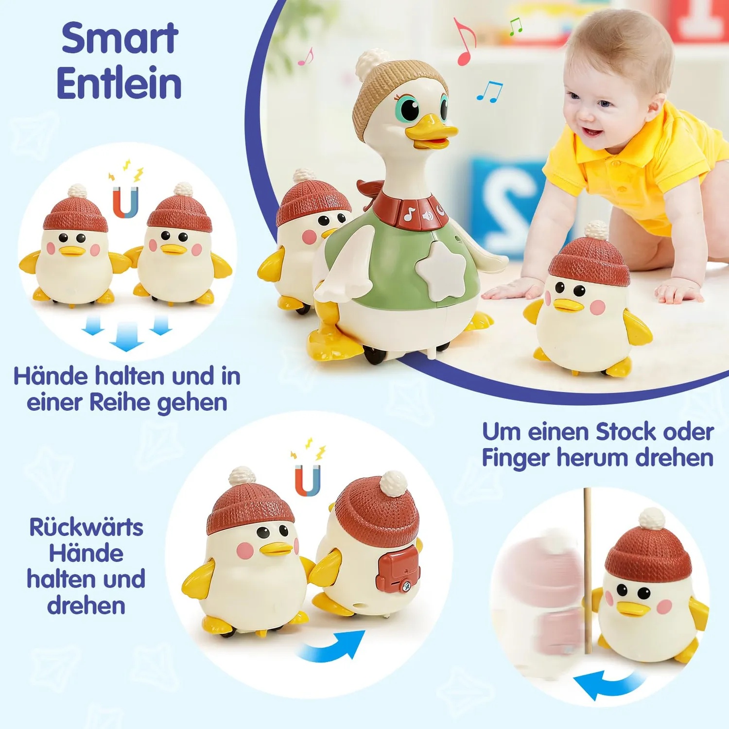 HOLA Dancing Duck Krabbelspielzeug mit Licht und Musik