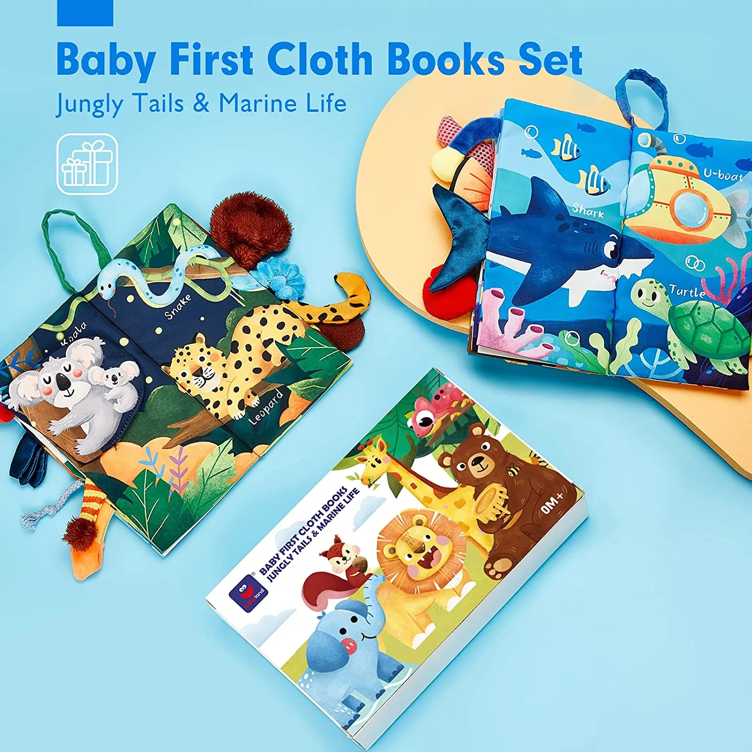 hahaland Jungly Tails & Marine Life Stoffbuch 2er-Set mit Knister