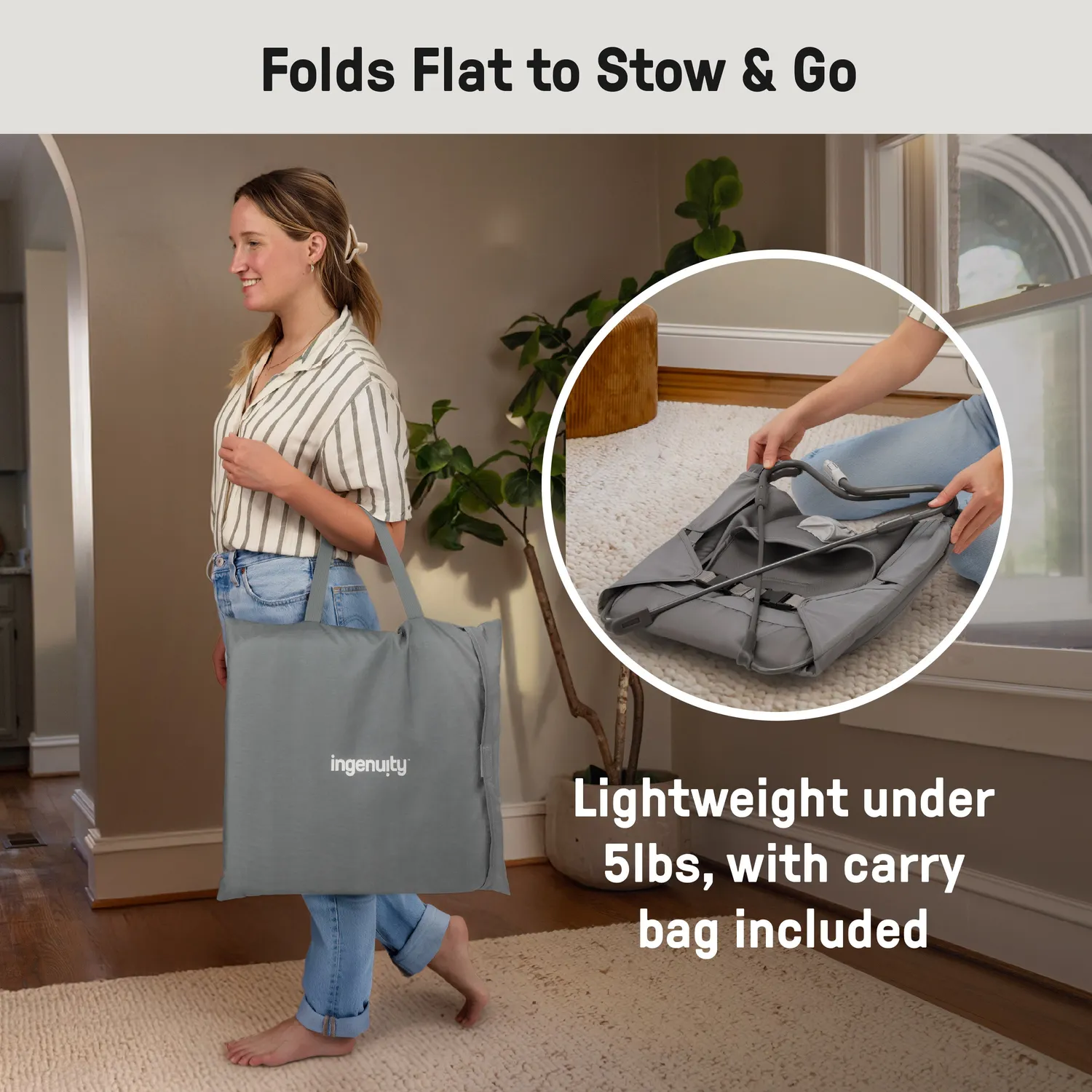 Ingenuity Stow & Go Babywippe Grau faltbar mit Vibration