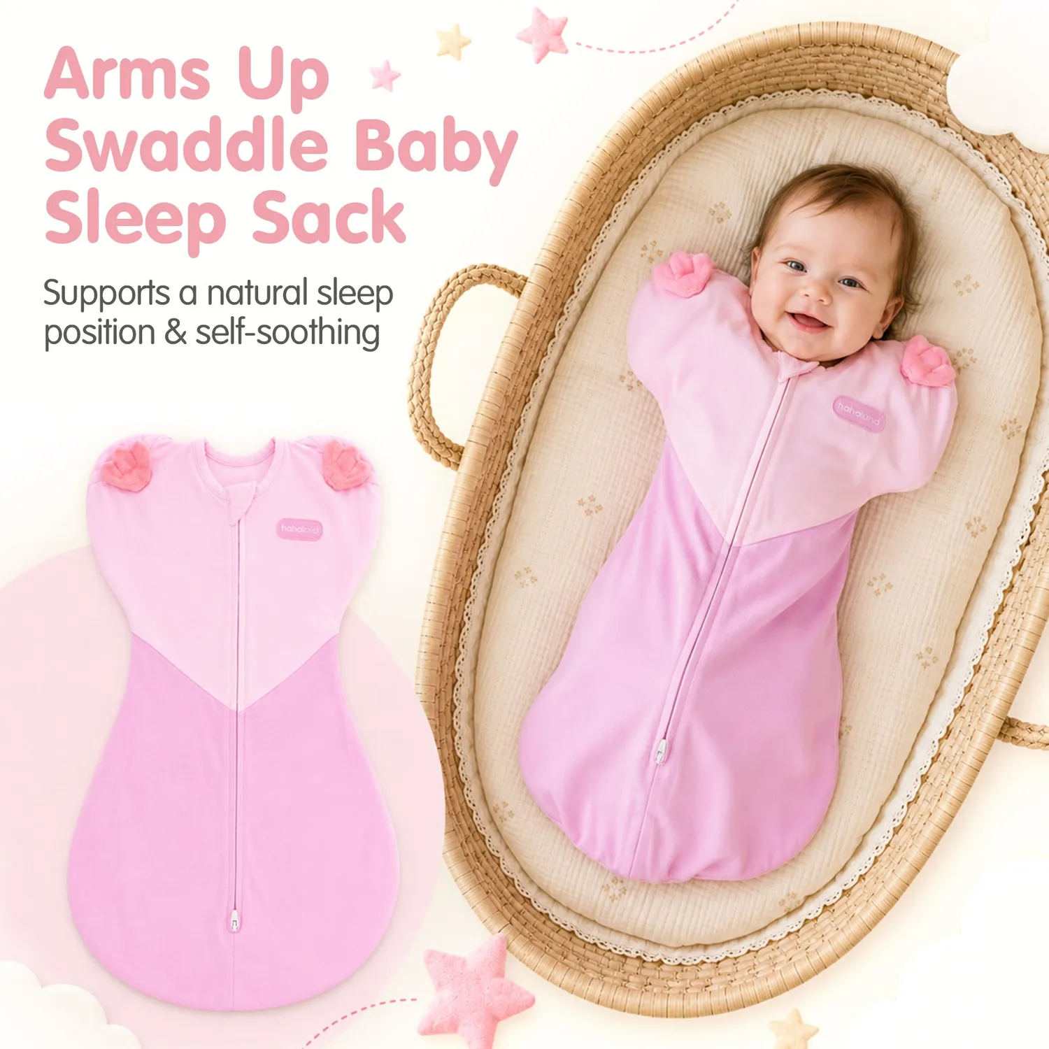 hahaland Heart Arms-Up Schlafsack Pink 1.0 TOG