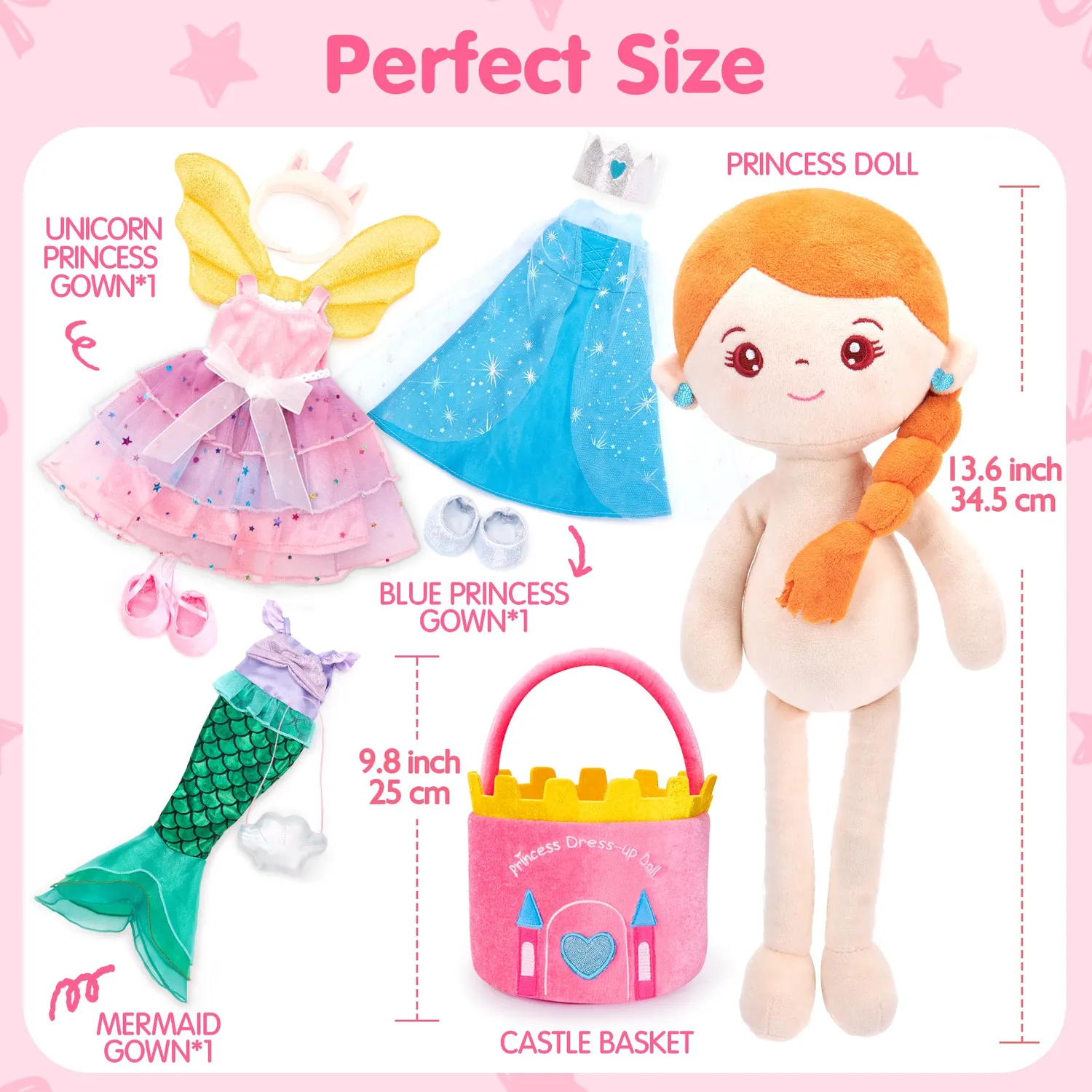 hahaland 3-in-1 Ankleidepuppe mit 3 Outfits Klett