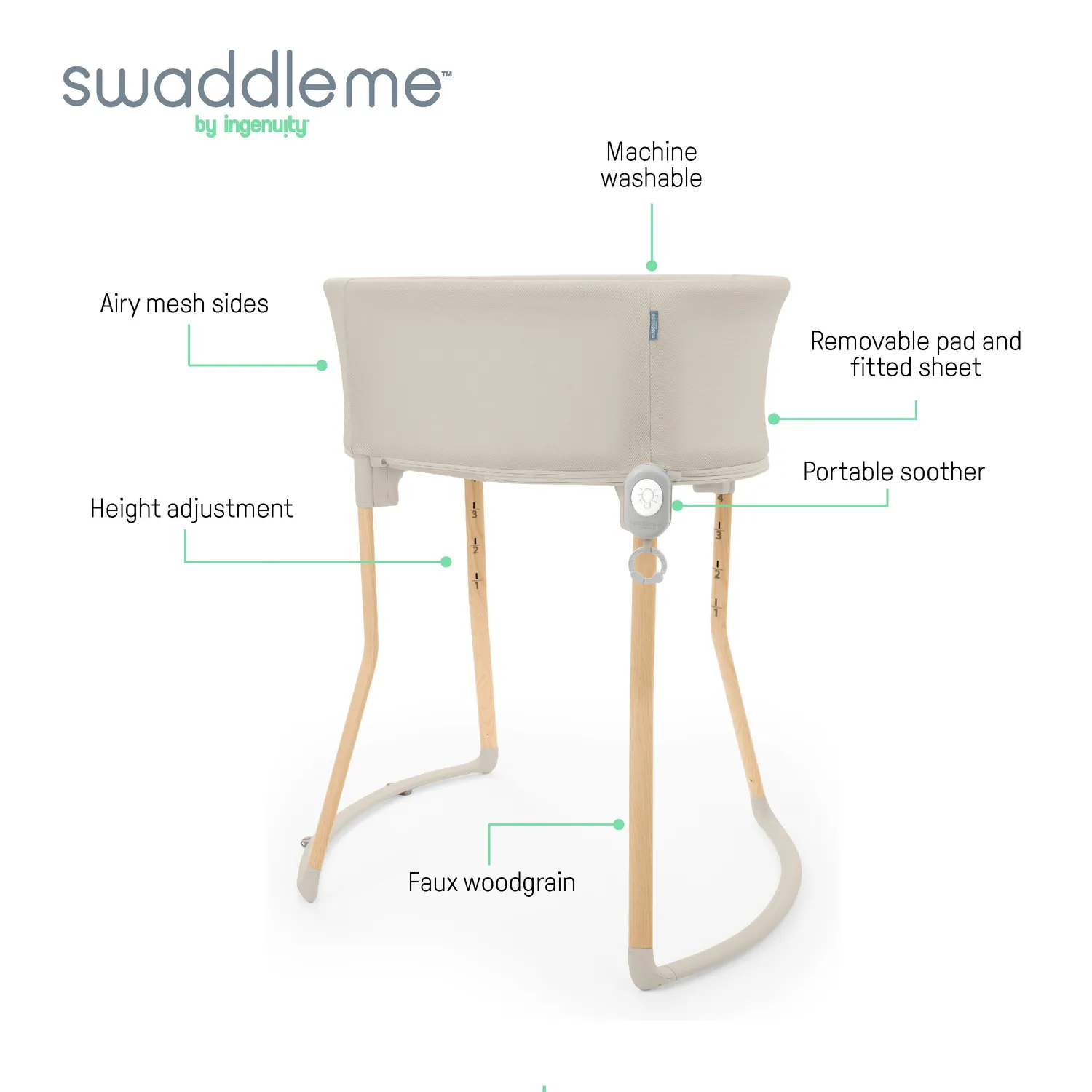 SwaddleMe by Ingenuity Right Height Beistellbett Sand