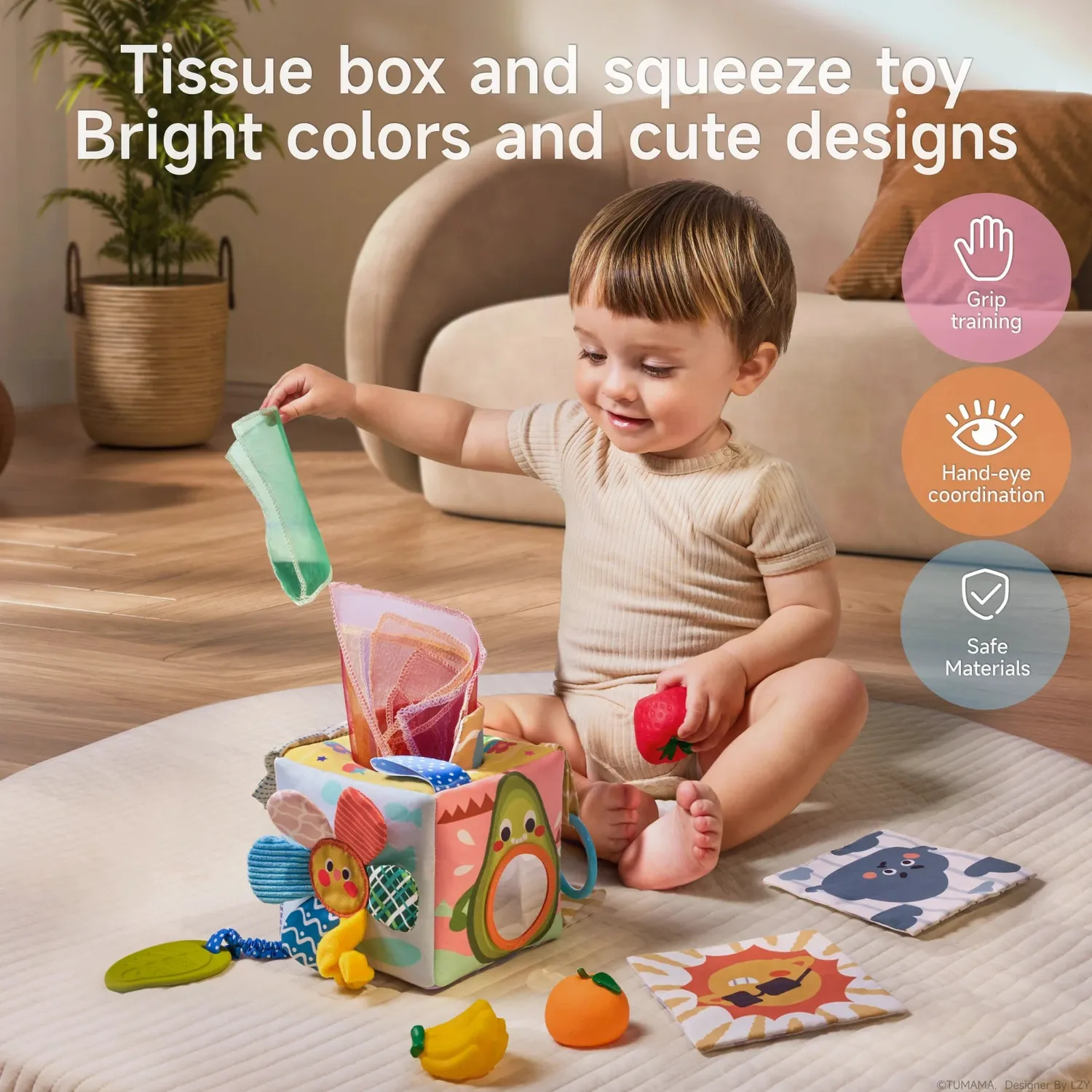 TUMAMA Montessori Tücherbox Babyspielzeug mit Spiegel waschbar