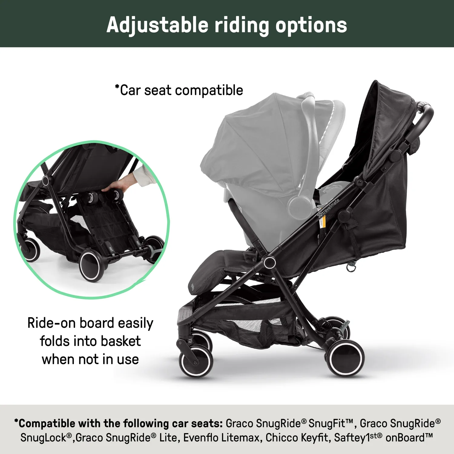 Ingenuity 3D Travelmate Pro Reisebuggy schwarz mit Trittbrett