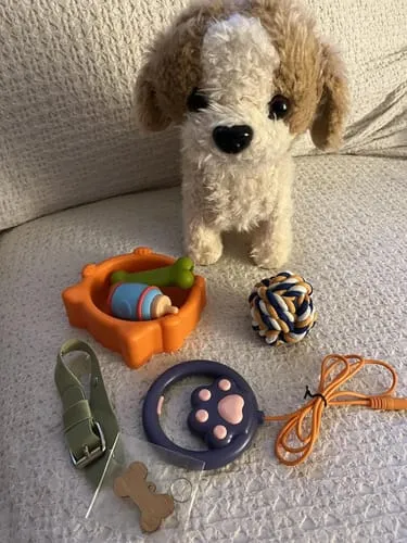 TUMAMA Plüschhund läuft und bellt mit Leine und Zubehör