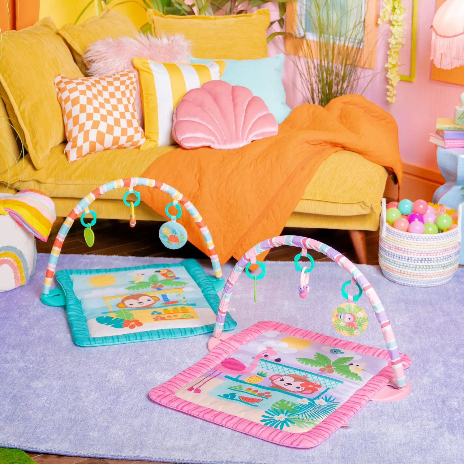 Bright Starts Pink Palms Tiki Spieldecke mit Spielbogen rosa 3in1