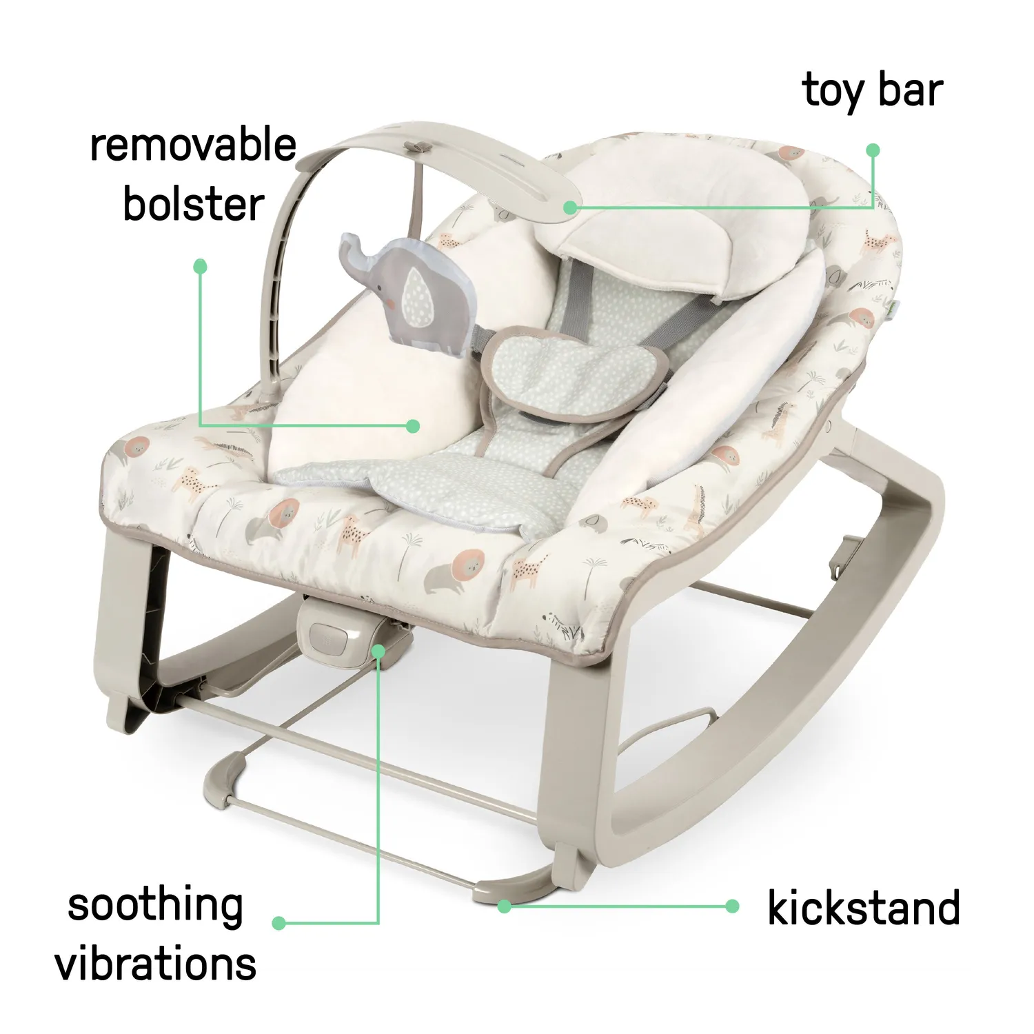 Ingenuity Keep Cozy Babywippe 3-in-1 Grün Vibration
