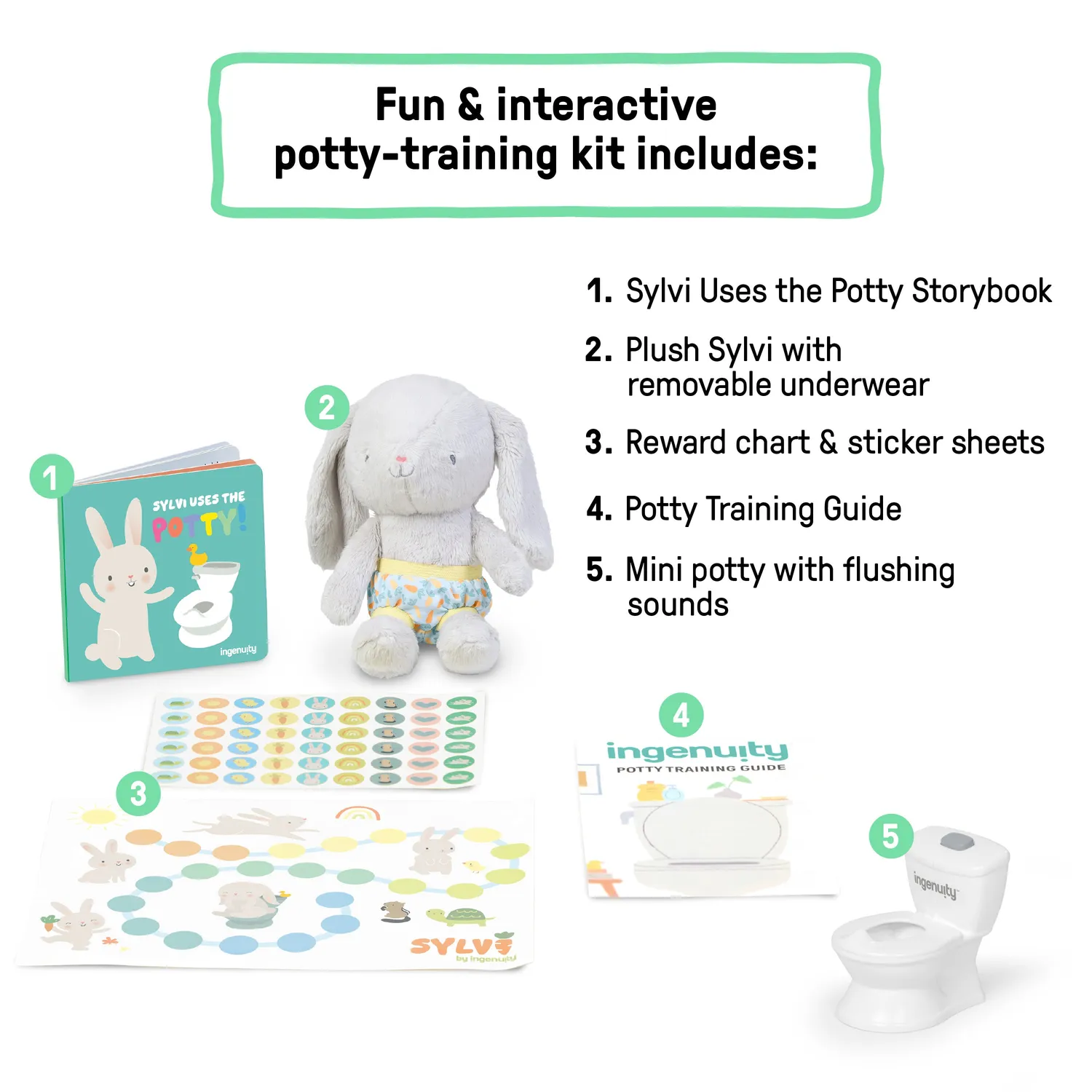 Ingenuity Sylvi Töpfchentraining Set mit Plüschhase und Miniklo