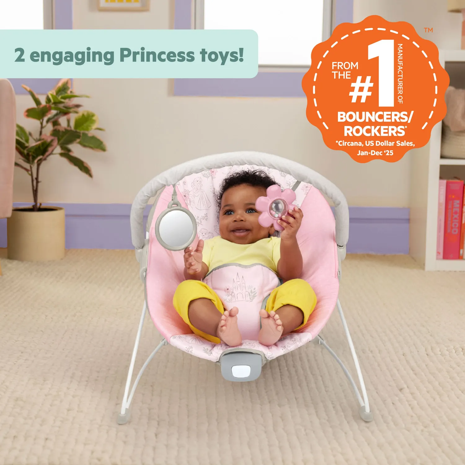 Bright Starts Disney Princess Royal Blooms Babywippe Vibration
