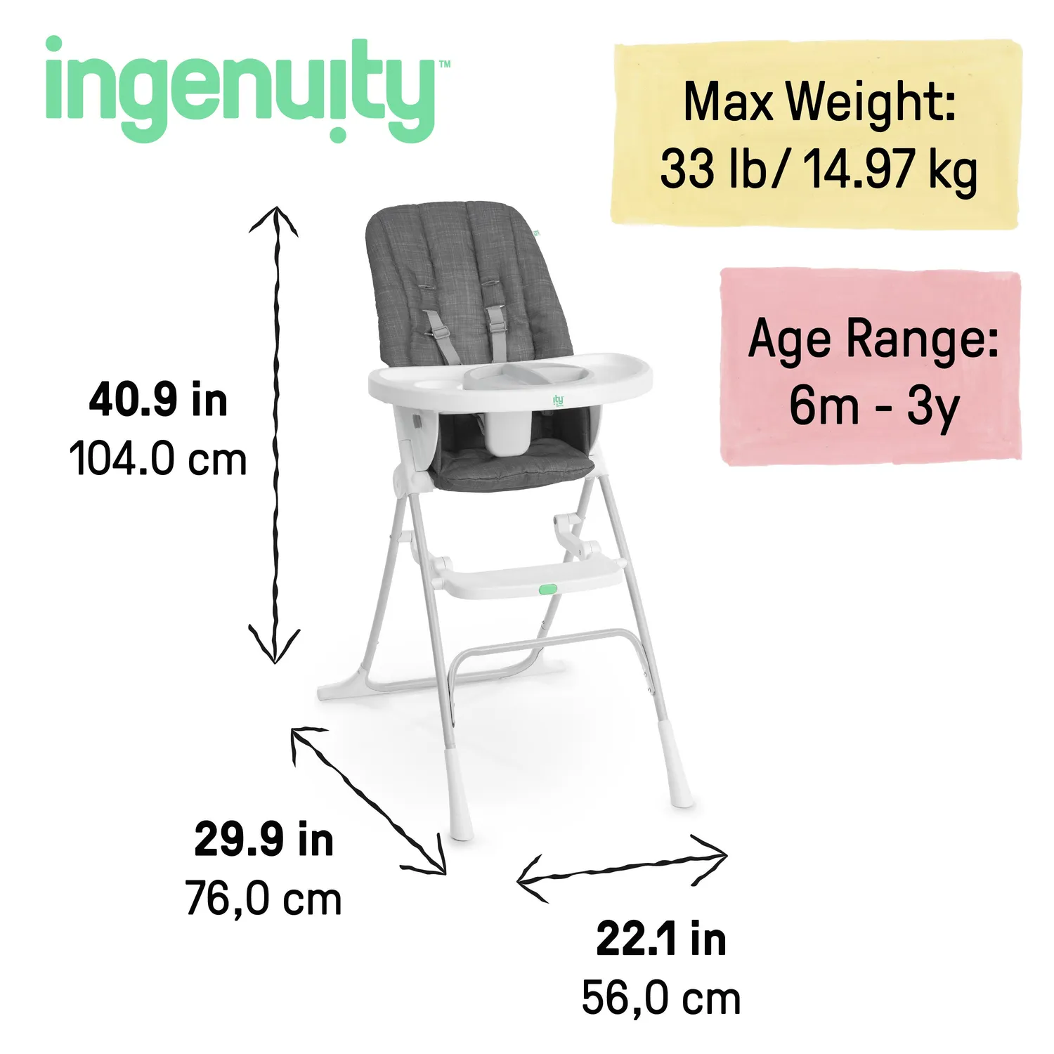 Ingenuity Sun Valley Hochstuhl kompakt faltbar grau