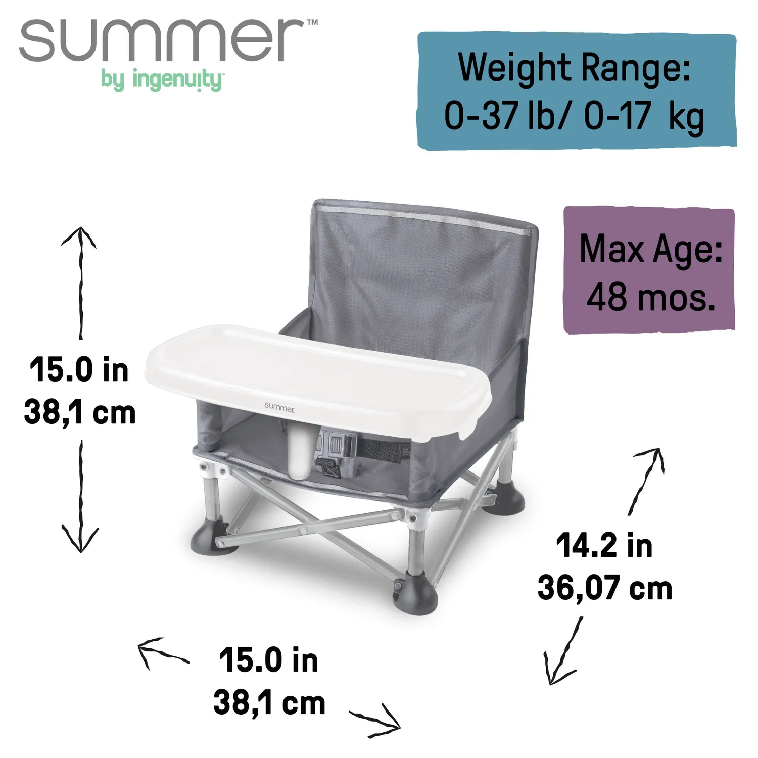 Summer Pop N Sit Booster grau Sitzerhöhung Tablett