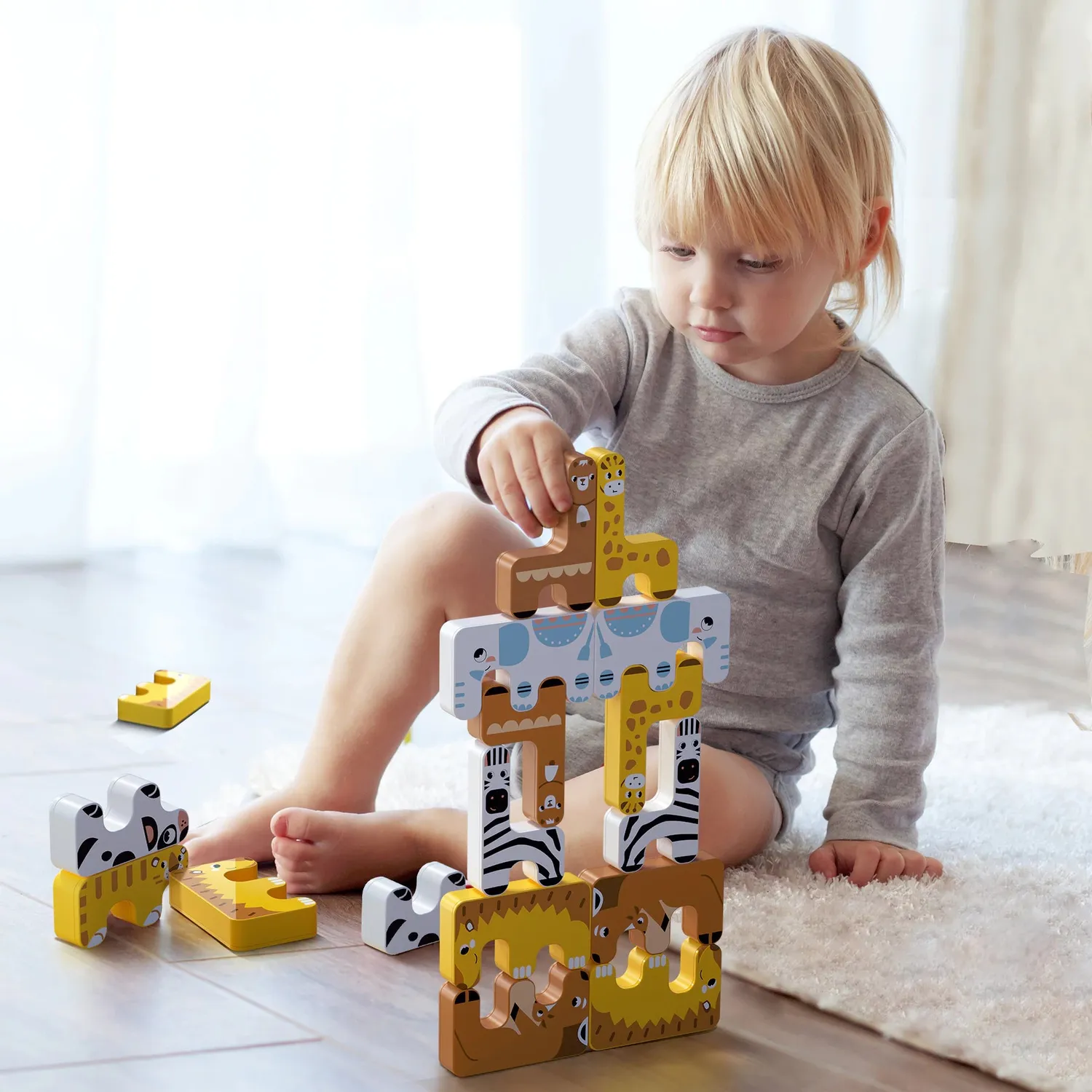 TUMAMA Waldtiere Stapelspiel Montessori Holz Stapeltier