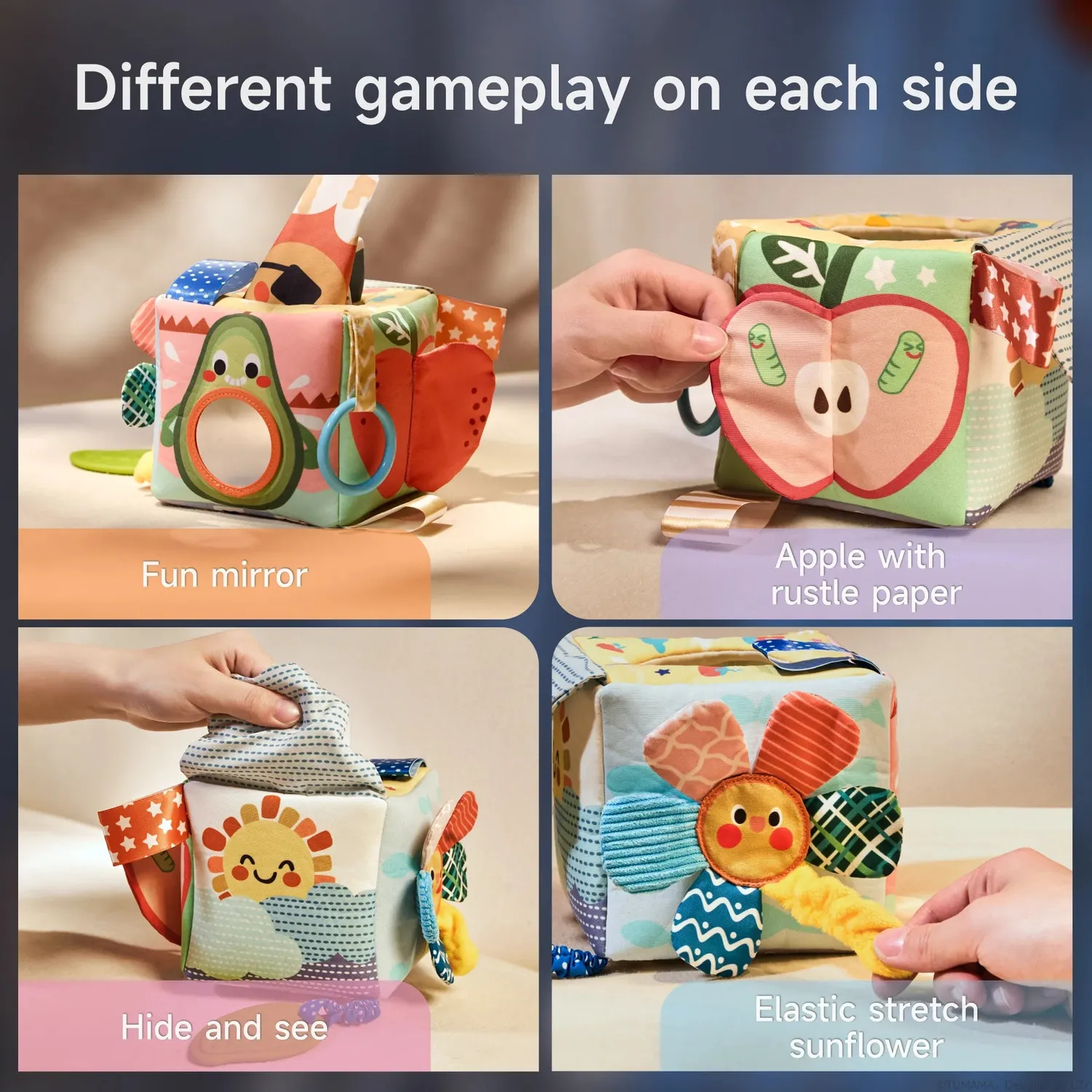 TUMAMA Montessori Tücherbox Babyspielzeug mit Spiegel waschbar
