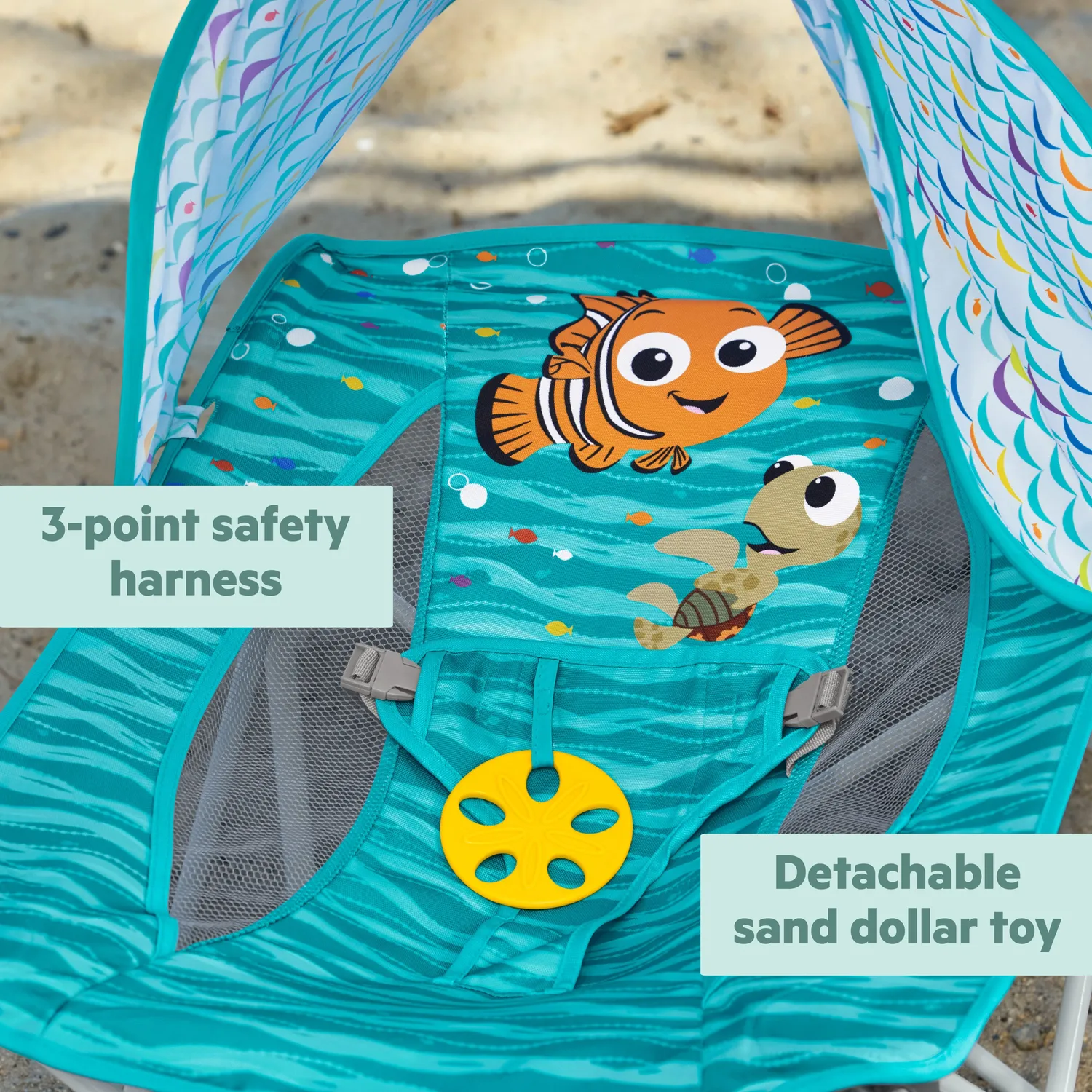 Bright Starts Disney Baby Pop 'N Chill Babyliege Blau mit Sonnendach