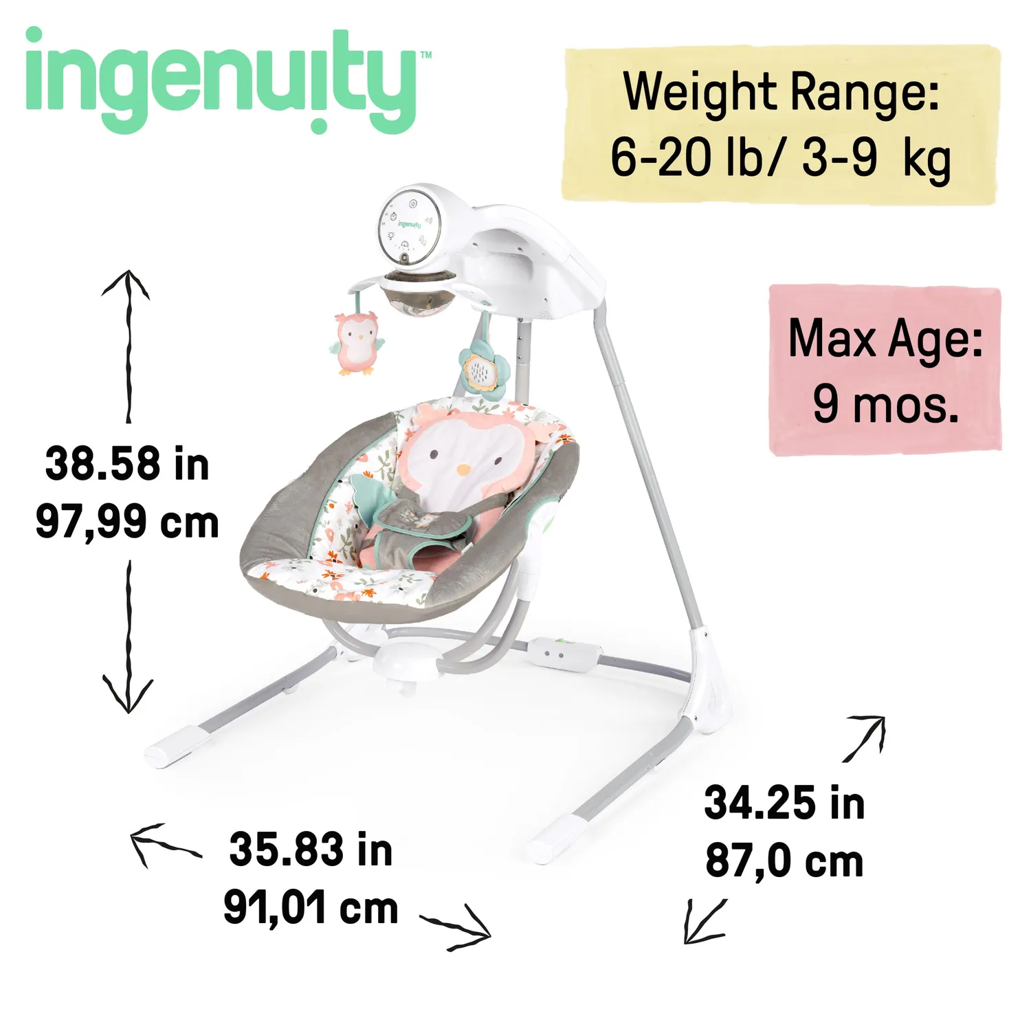 Ingenuity InLighten Nally Babyschaukel Eule