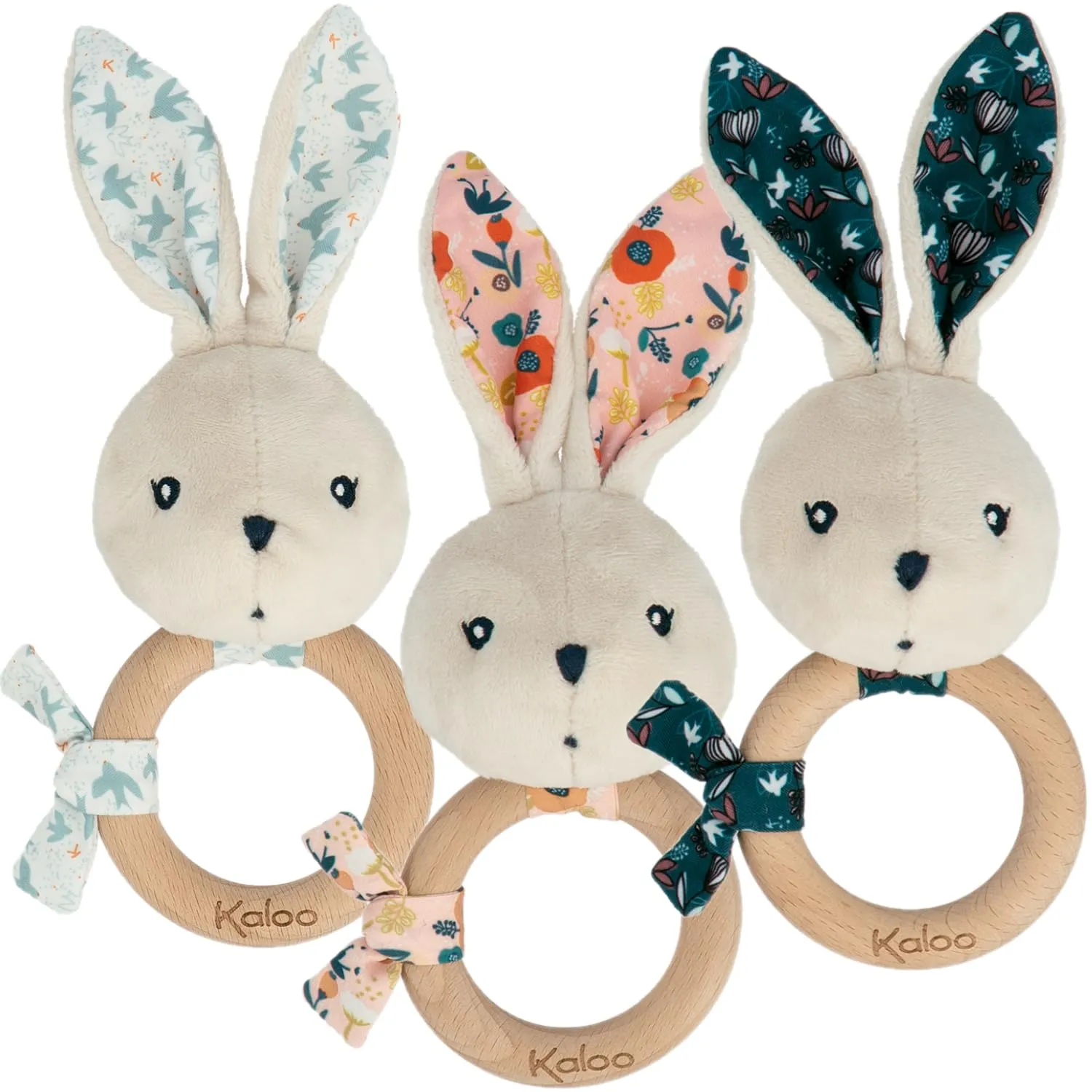 Kaloo K Doux Beissring Hase Rassel lachs Holz