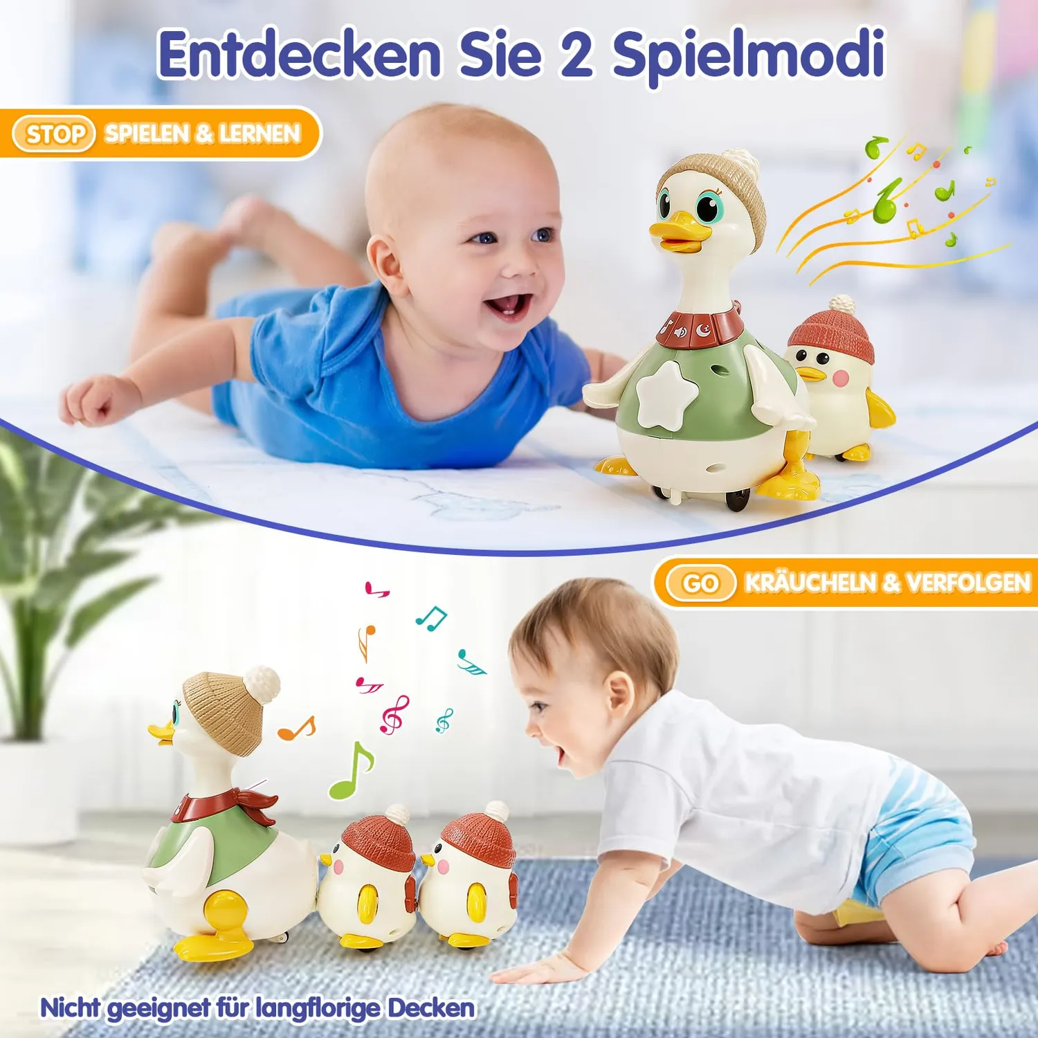 HOLA Dancing Duck Krabbelspielzeug mit Licht und Musik