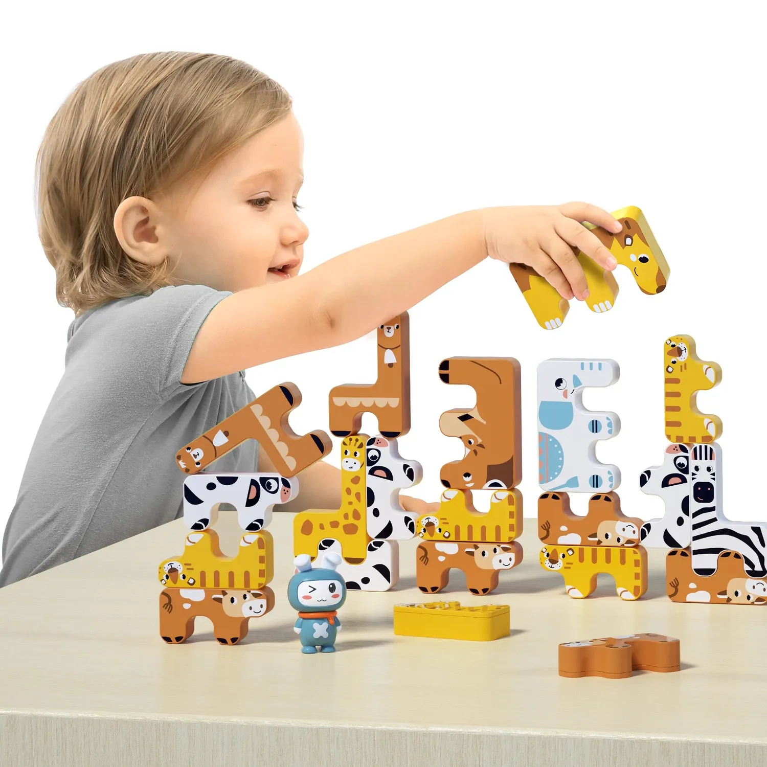 TUMAMA Waldtiere Stapelspiel Montessori Holz Stapeltier