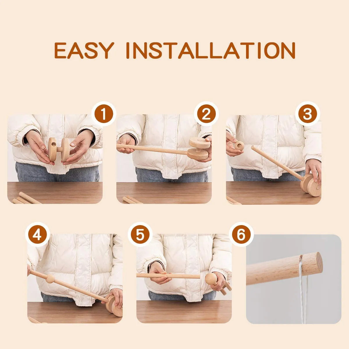 let's make Mobile-Halter Holz rund für Babybett