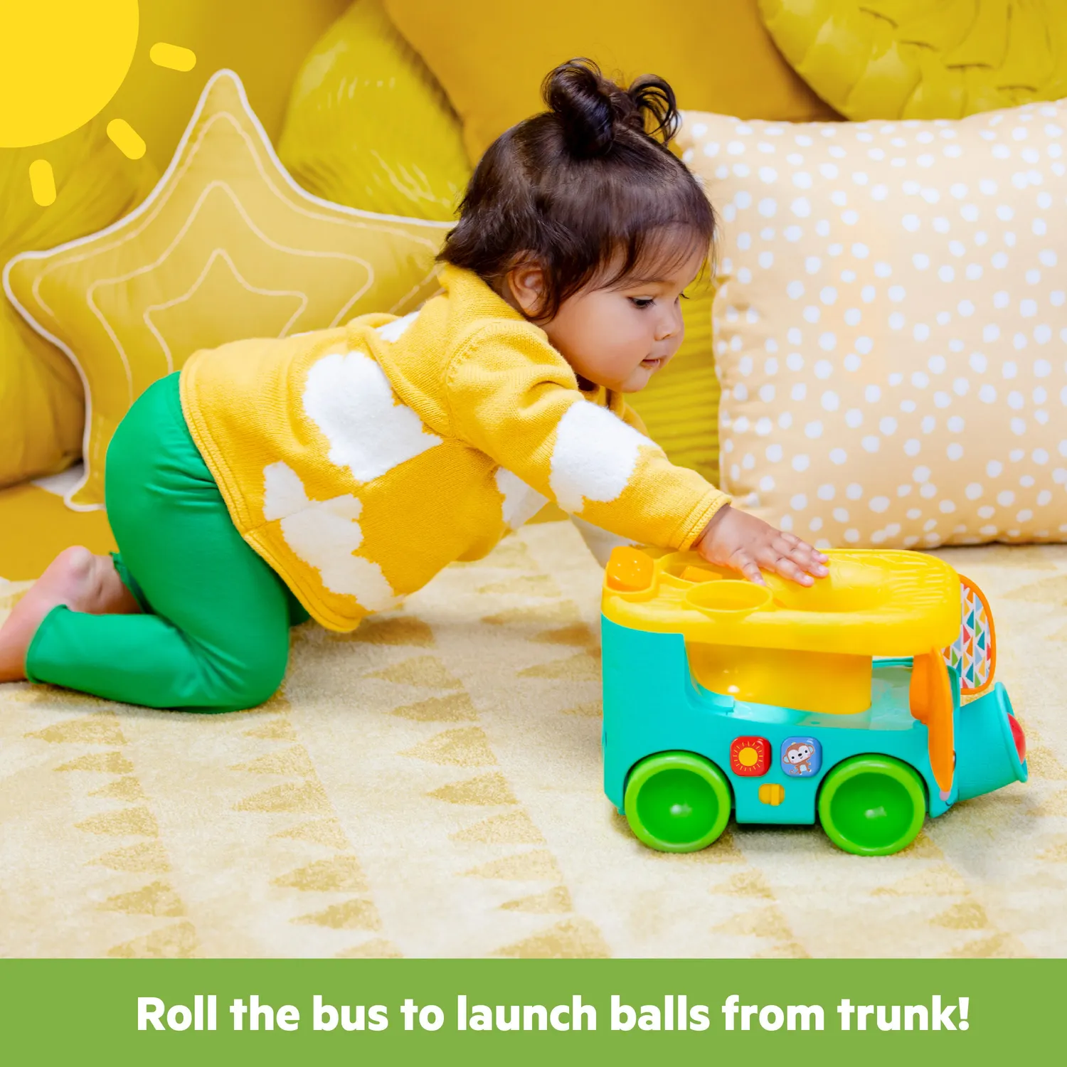 Bright Starts Pop & Roll Safari Bus Ballspielzeug 3 Bälle mit Licht