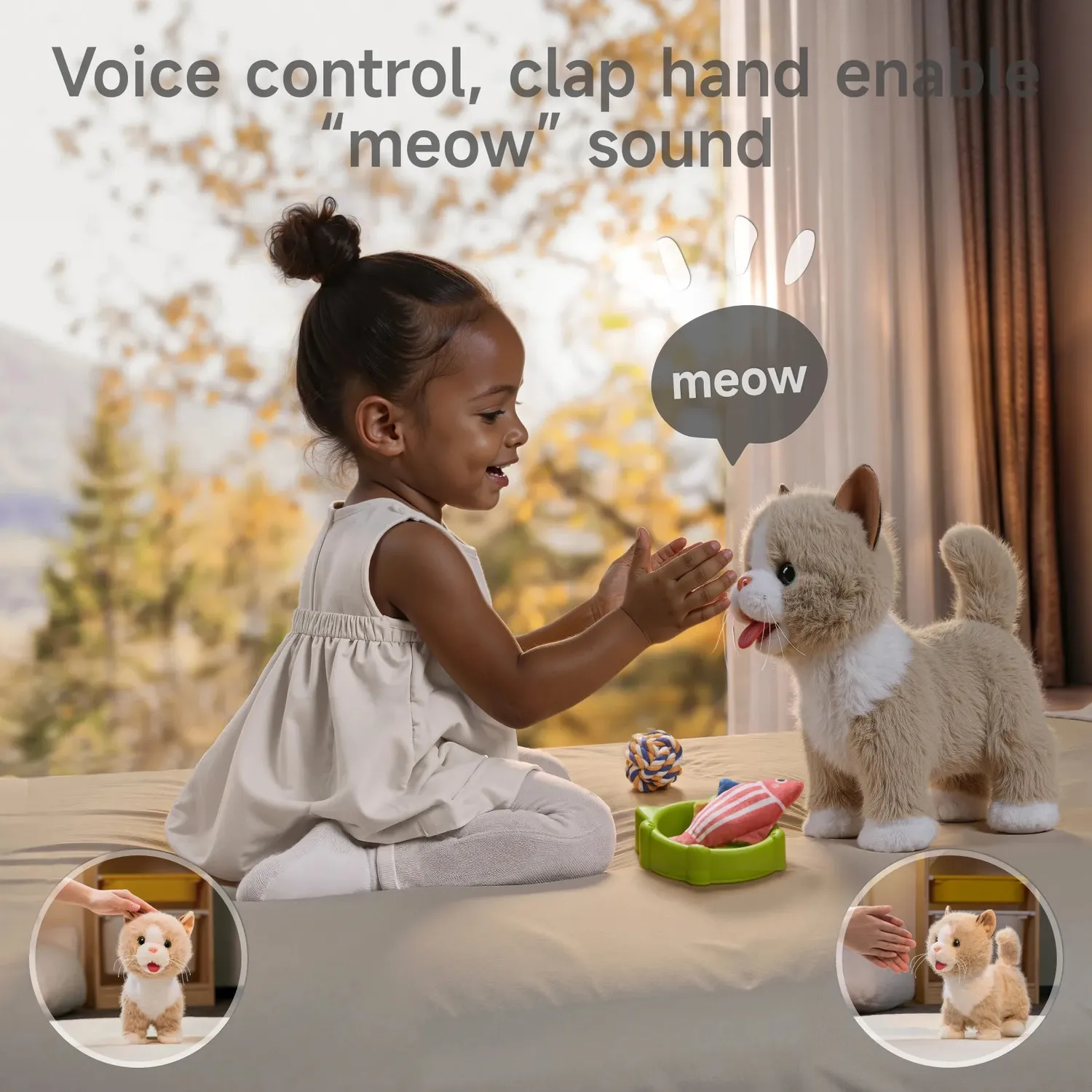 TUMAMA Interaktive Katze Plüsch Spielzeugkatze mit Futter-Set