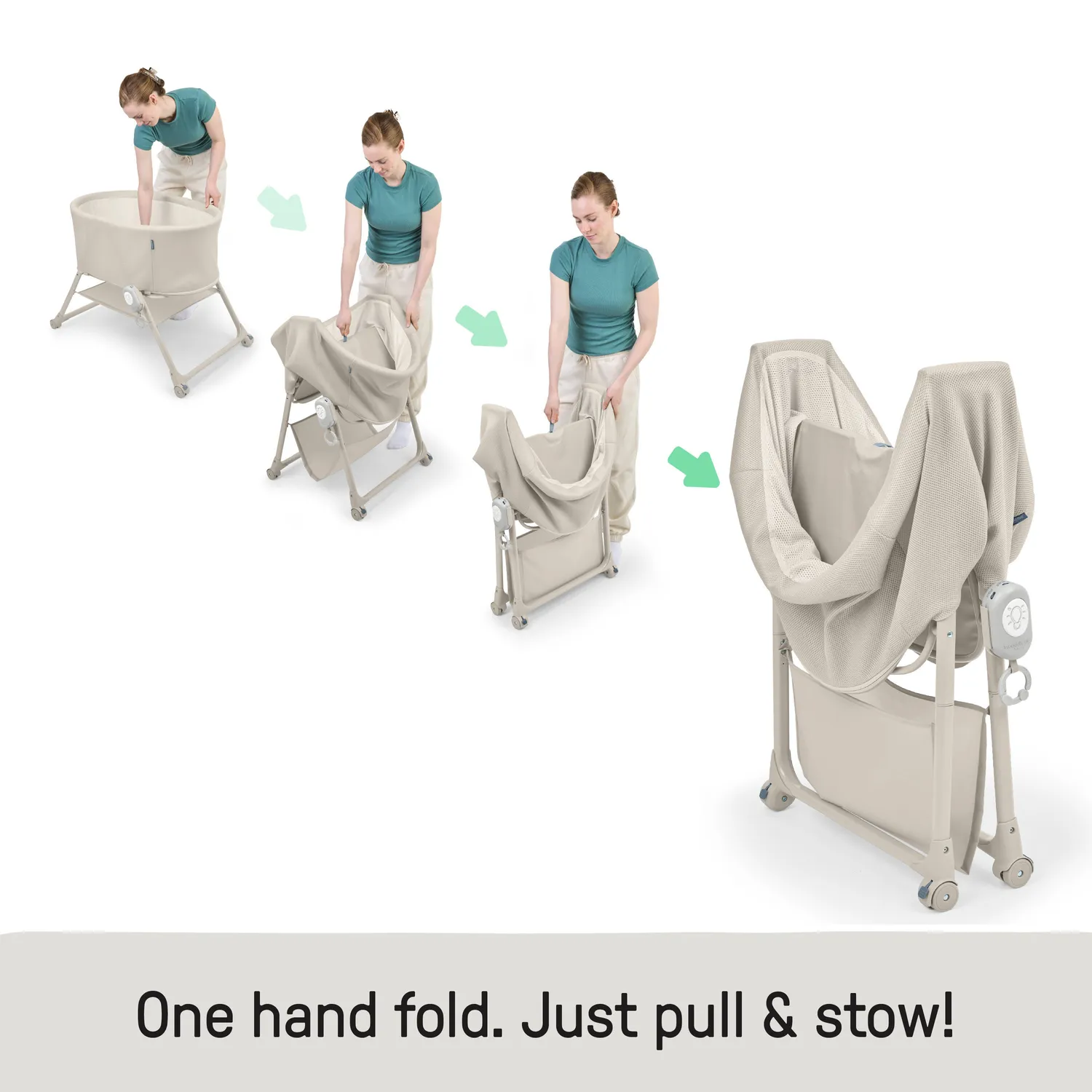 Ingenuity Snooze & Stow Easy-Folding Babybett Sand mit Sound
