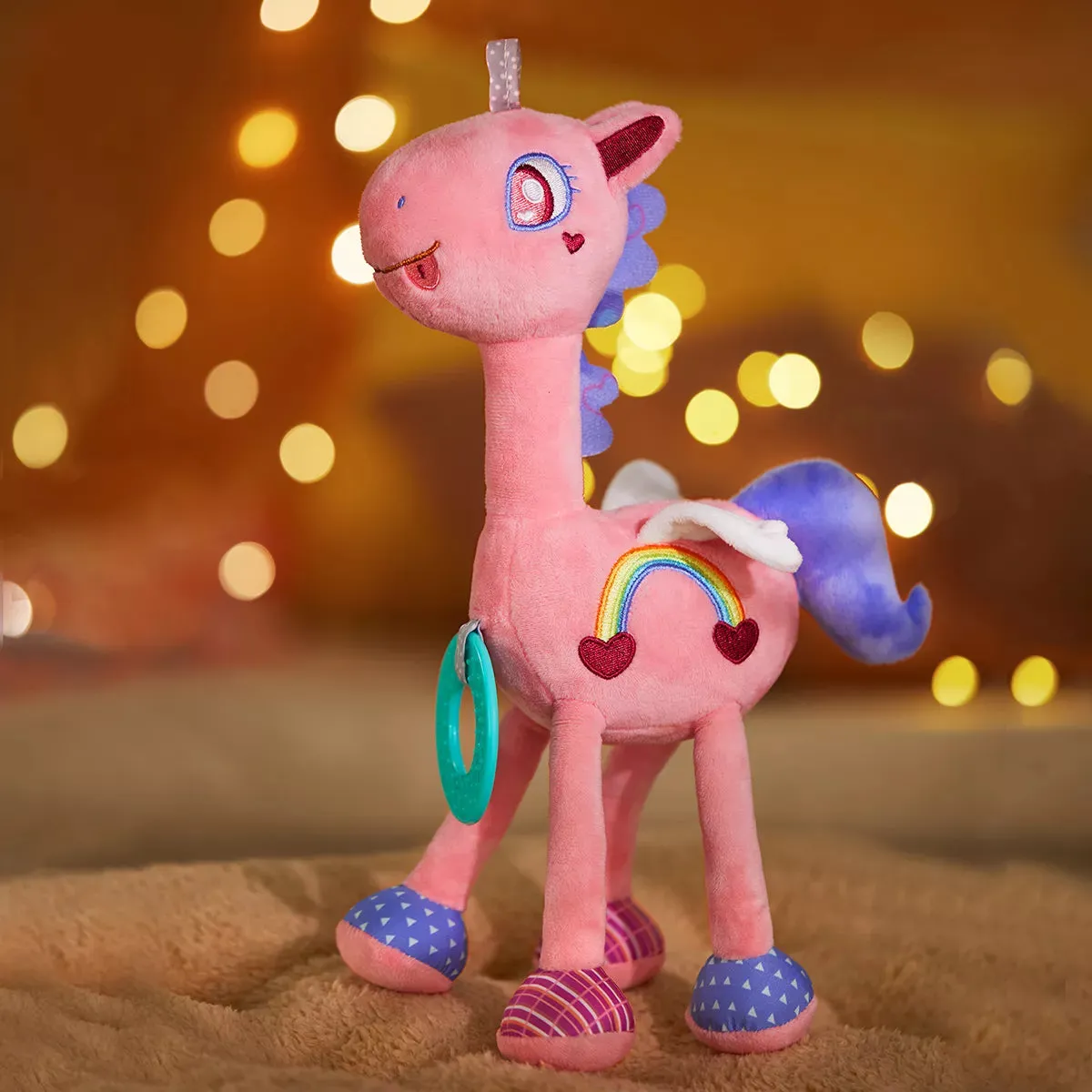 TUMAMA Pferd Anhänger Rassel mit Beissring rosa Plüsch