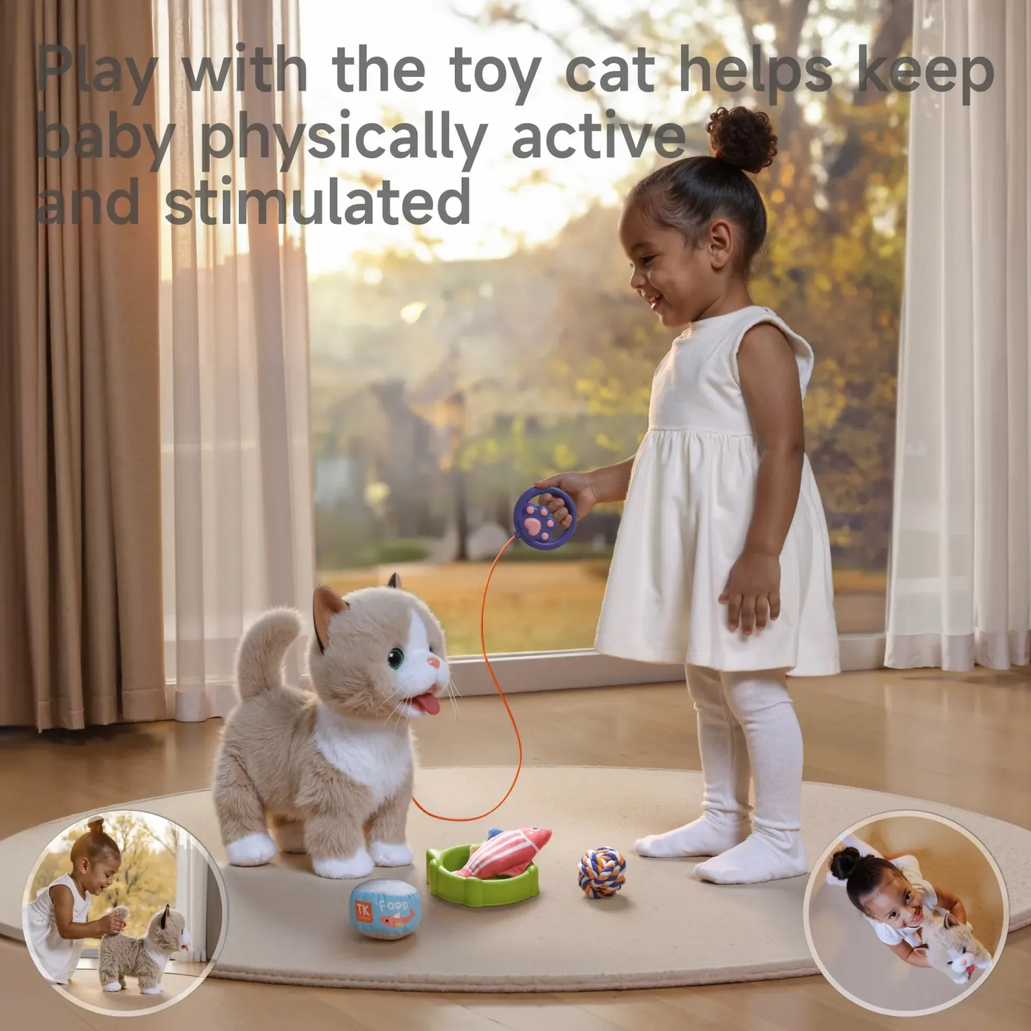 TUMAMA Interaktive Katze Plüsch Spielzeugkatze mit Futter-Set