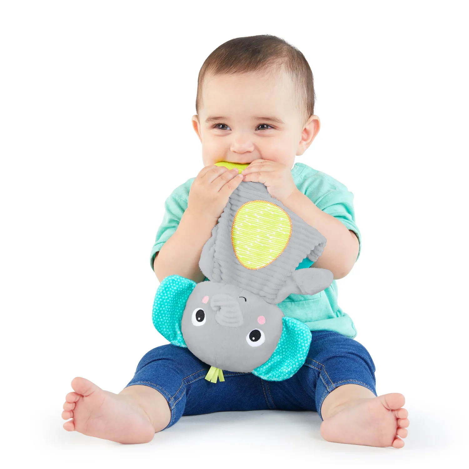 Bright Starts Snuggle Teethe Kuschelelefant mit Beibring knisternd