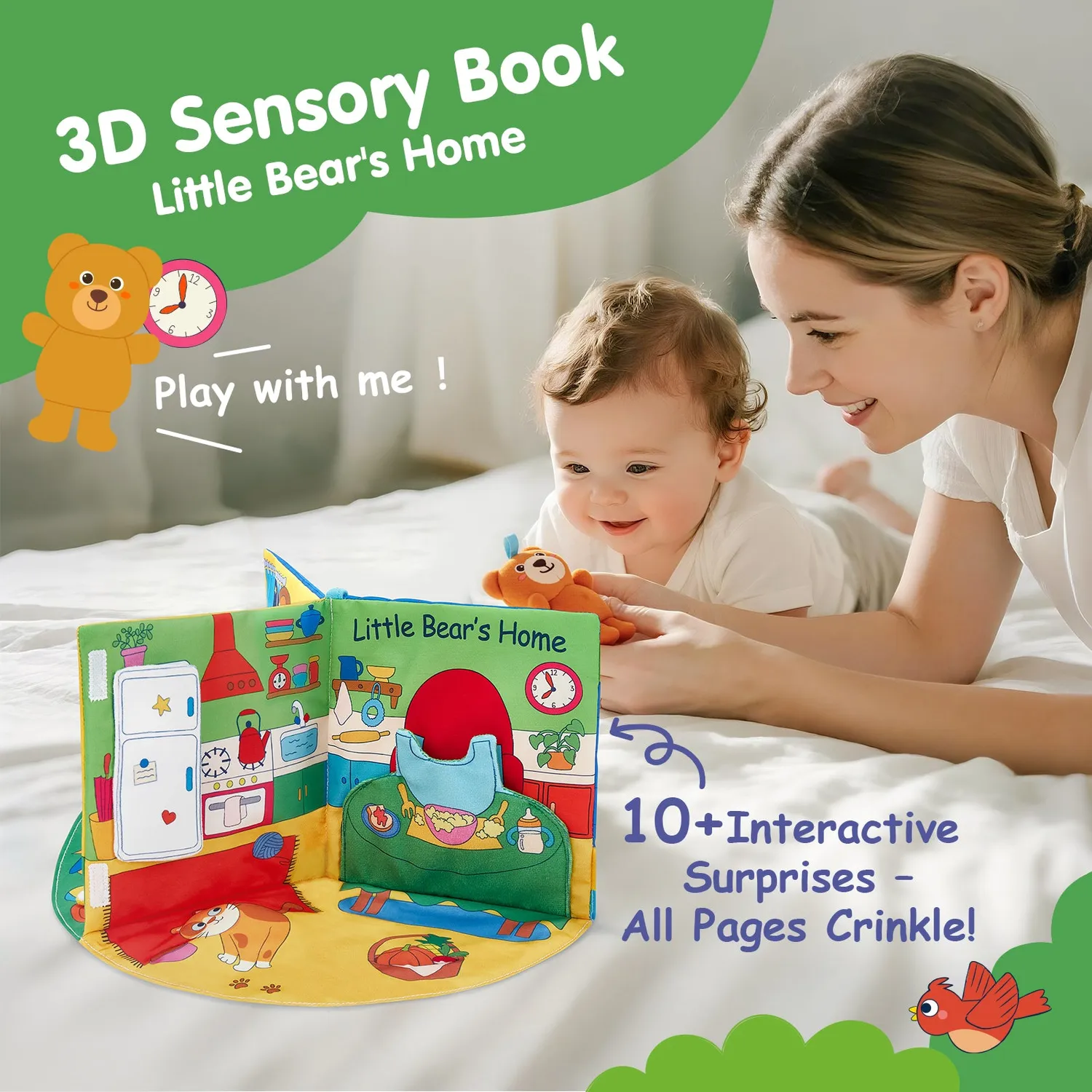 hahaland Touch and Feel Activity-Buch 3-in-1 Babybuch