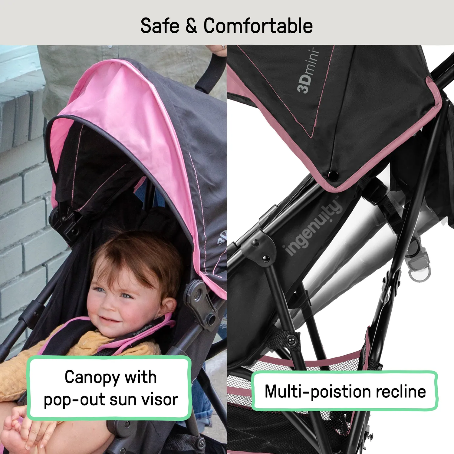 Ingenuity 3Dmini Buggy Pink Leicht mit Liegefunktion