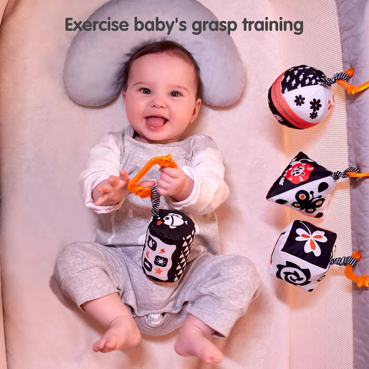 TUMAMA Schwarz-Weiß Kontrast Rassel Baby 4er Set