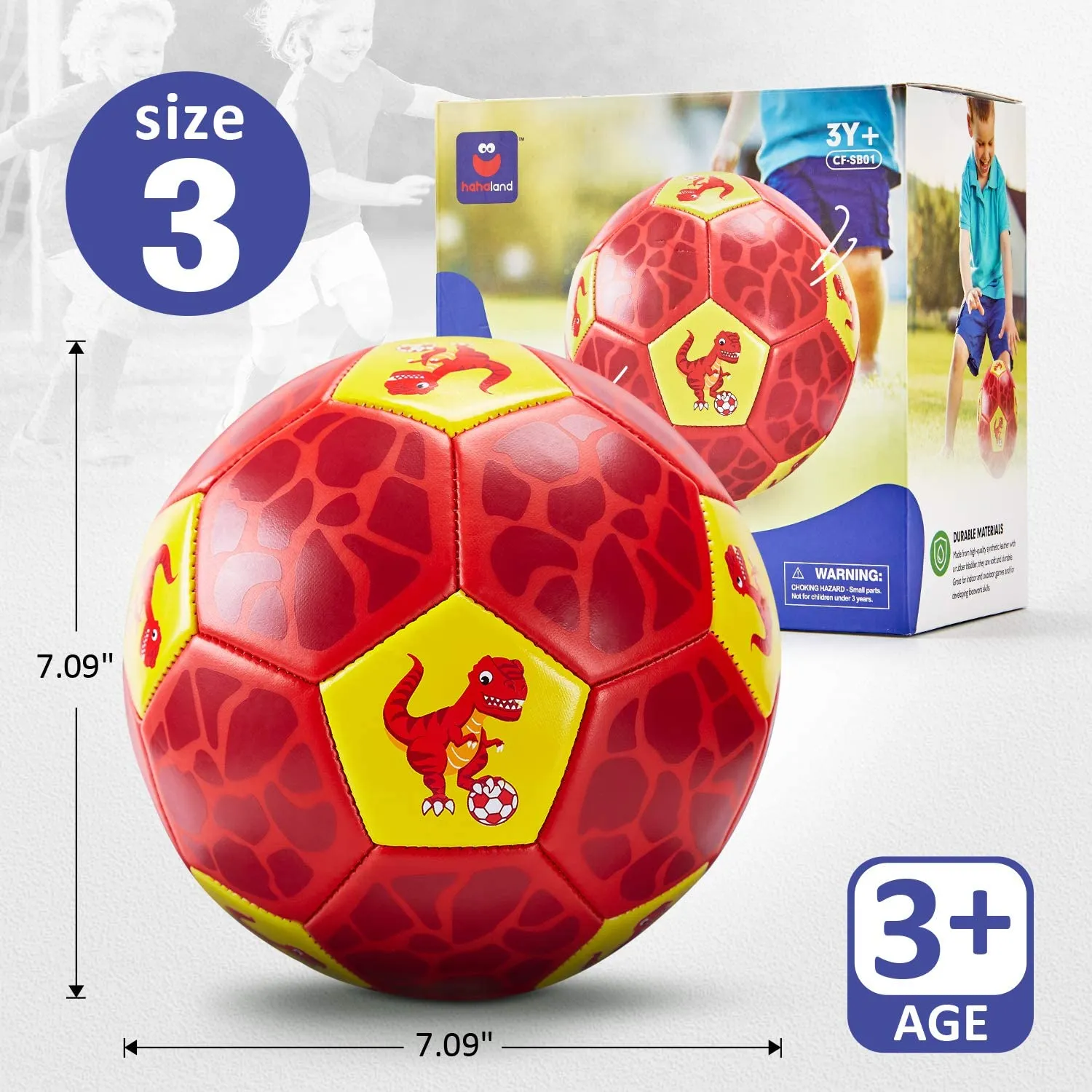 hahaland Dino Fußball Größe 3 mit Pumpe Rot Gelb