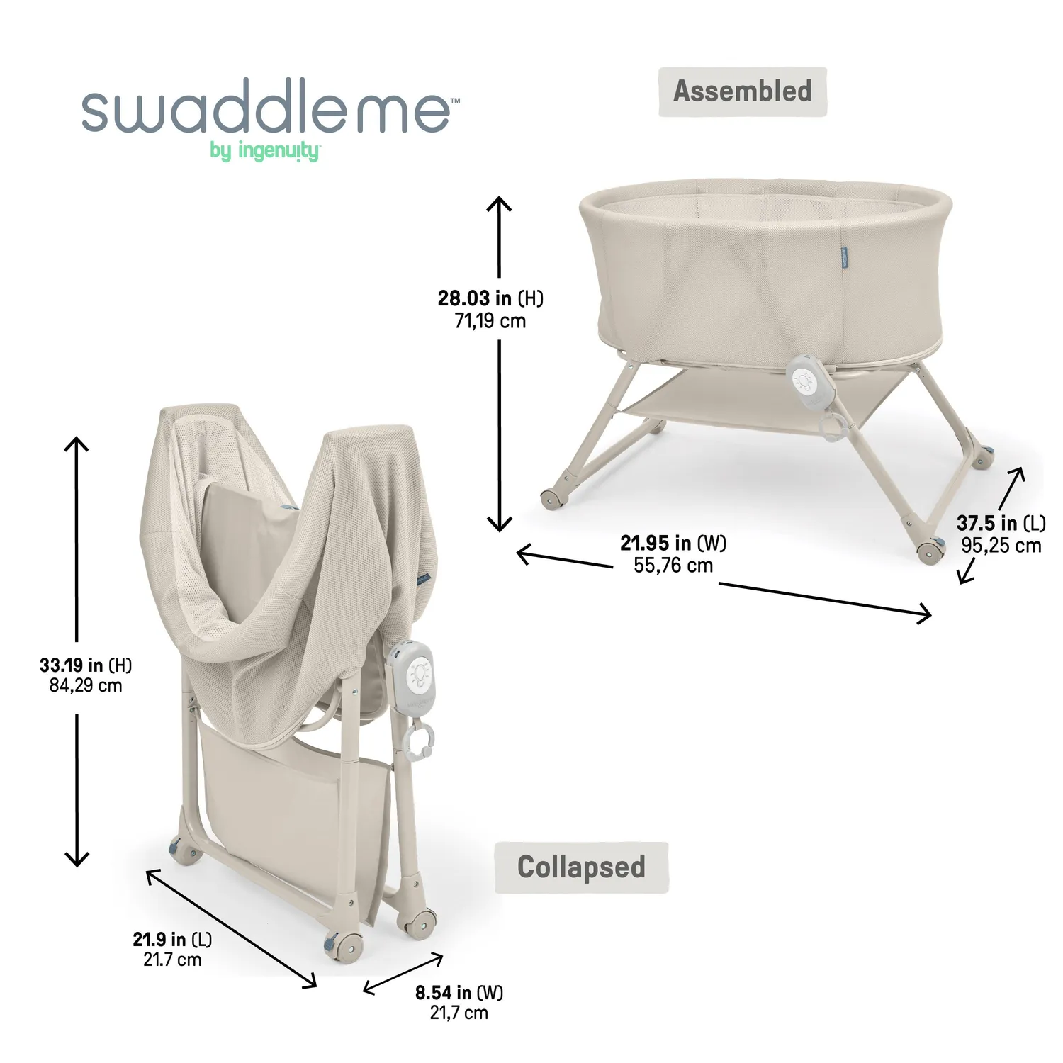 Ingenuity Snooze & Stow Easy-Folding Babybett Sand mit Sound