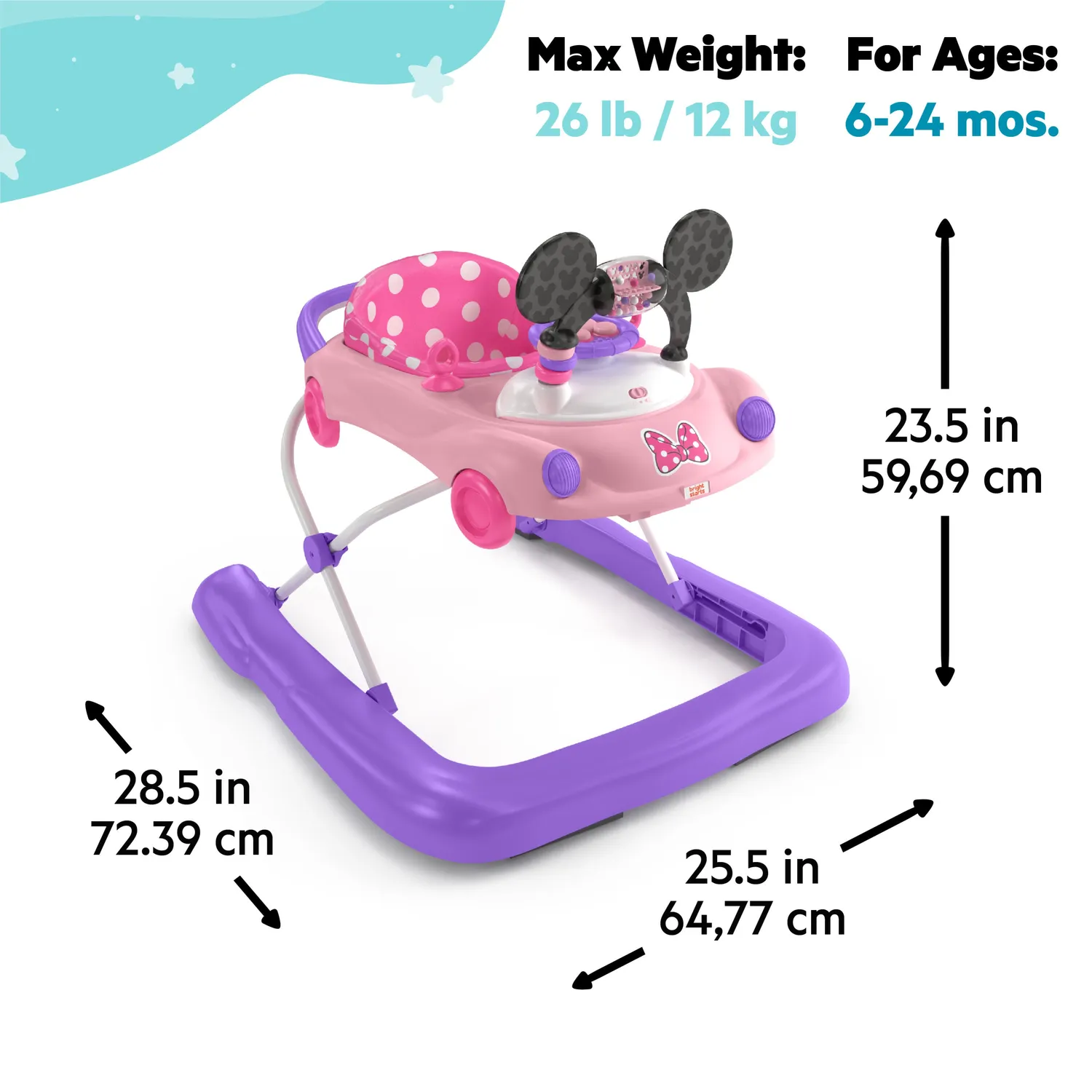 Bright Starts Minnie Mouse Go Go Bows Lauflernwagen pink