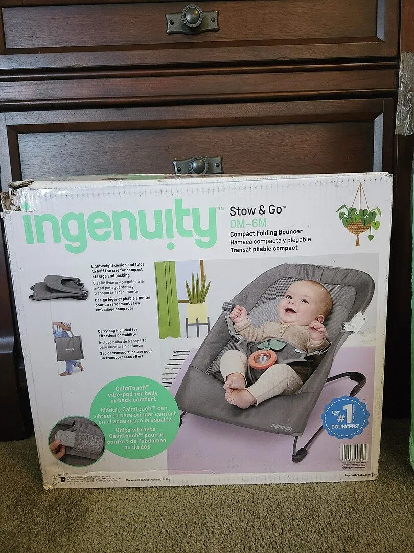 Ingenuity Stow & Go Babywippe Grau faltbar mit Vibration