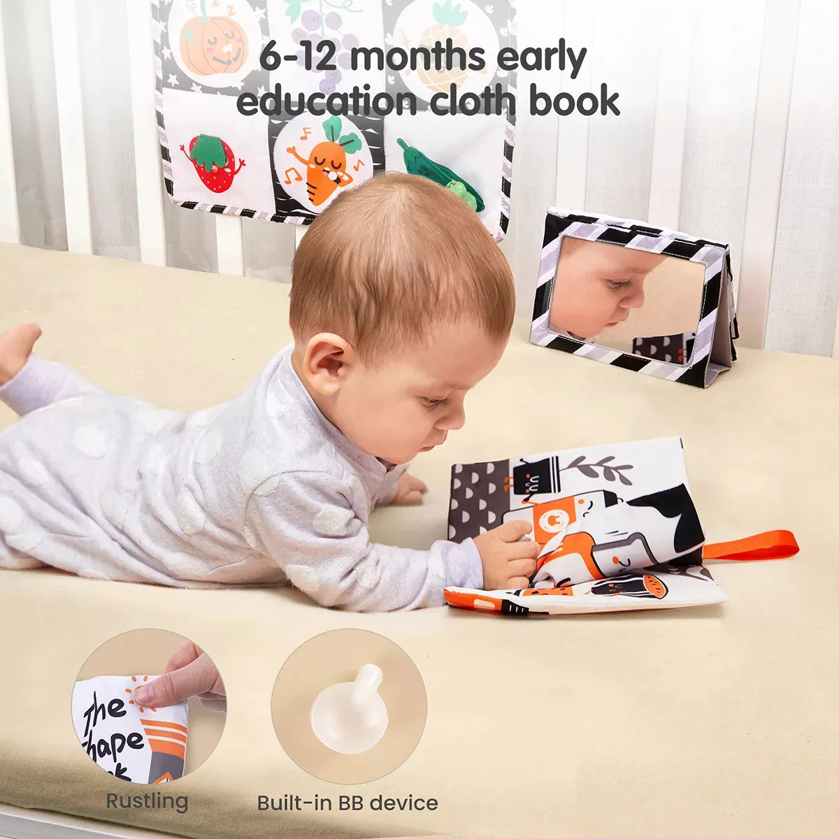 TUMAMA Stoffbuch Baby Kontrast mit Spiegel