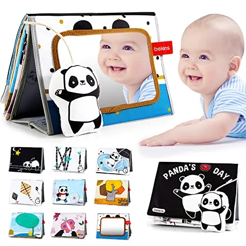 Beiens Stoffbuch mit Spiegel Panda schwarz-weiß