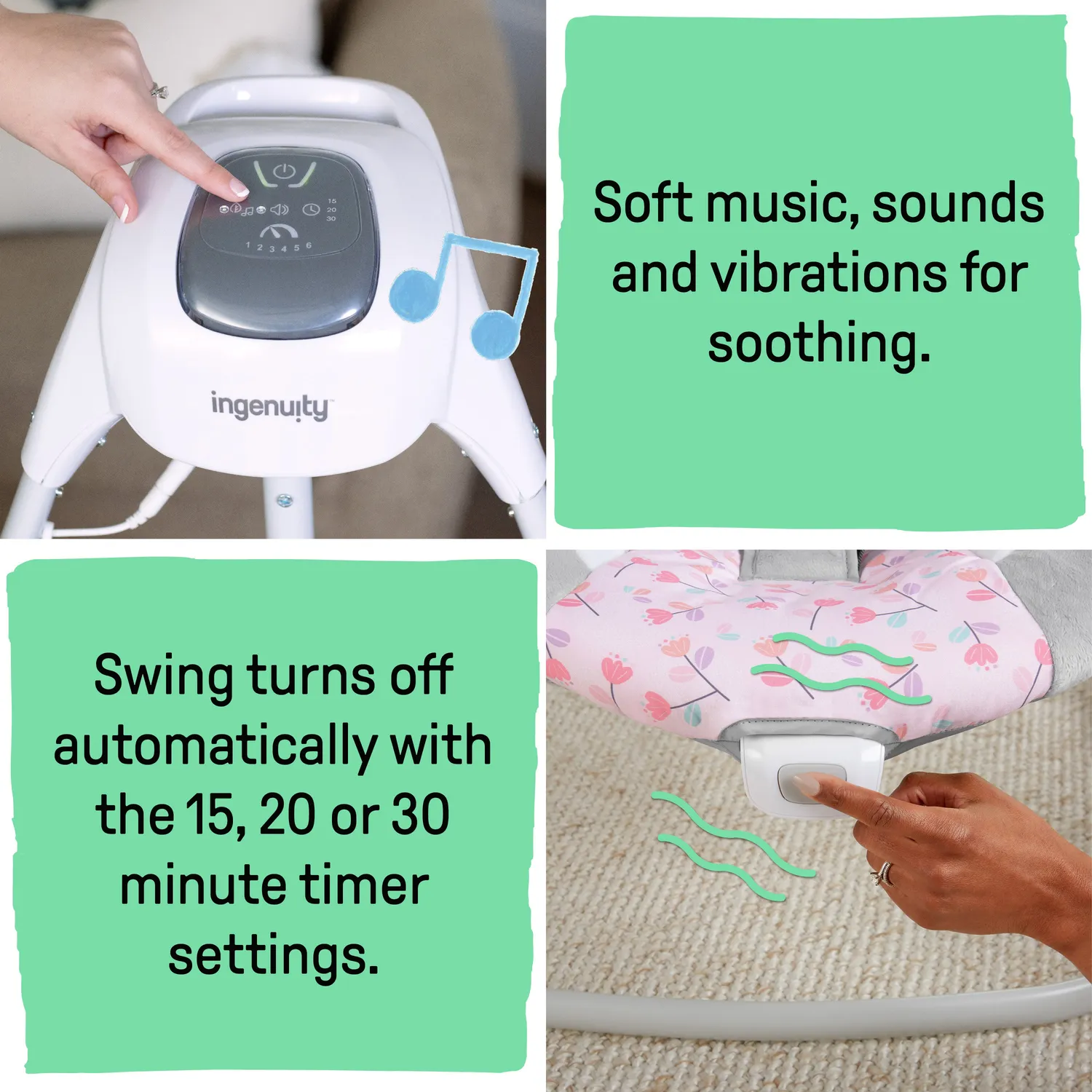Ingenuity SimpleComfort Multi-Direction Babyschaukel Cassidy Vibration