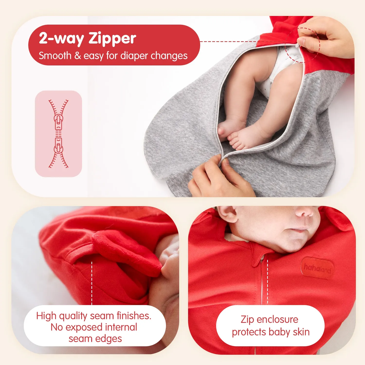 hahaland Heart-Shaped Arms-Up Pucksack Rot Newborn Baumwolle